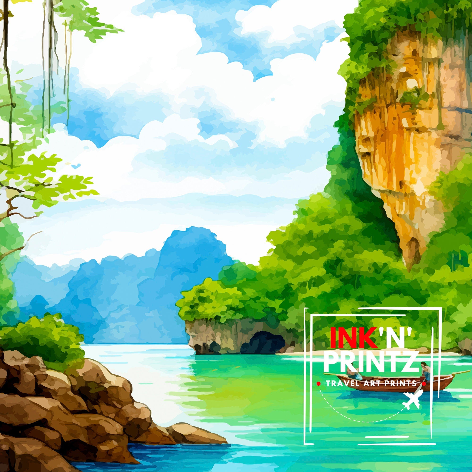 Krabi Thailand Travel Print Krabi Wall Decor Krabi Poster Thailand Travel Prints Krabi Art Print Krabi Illustration Krabi Wall Art Thailand