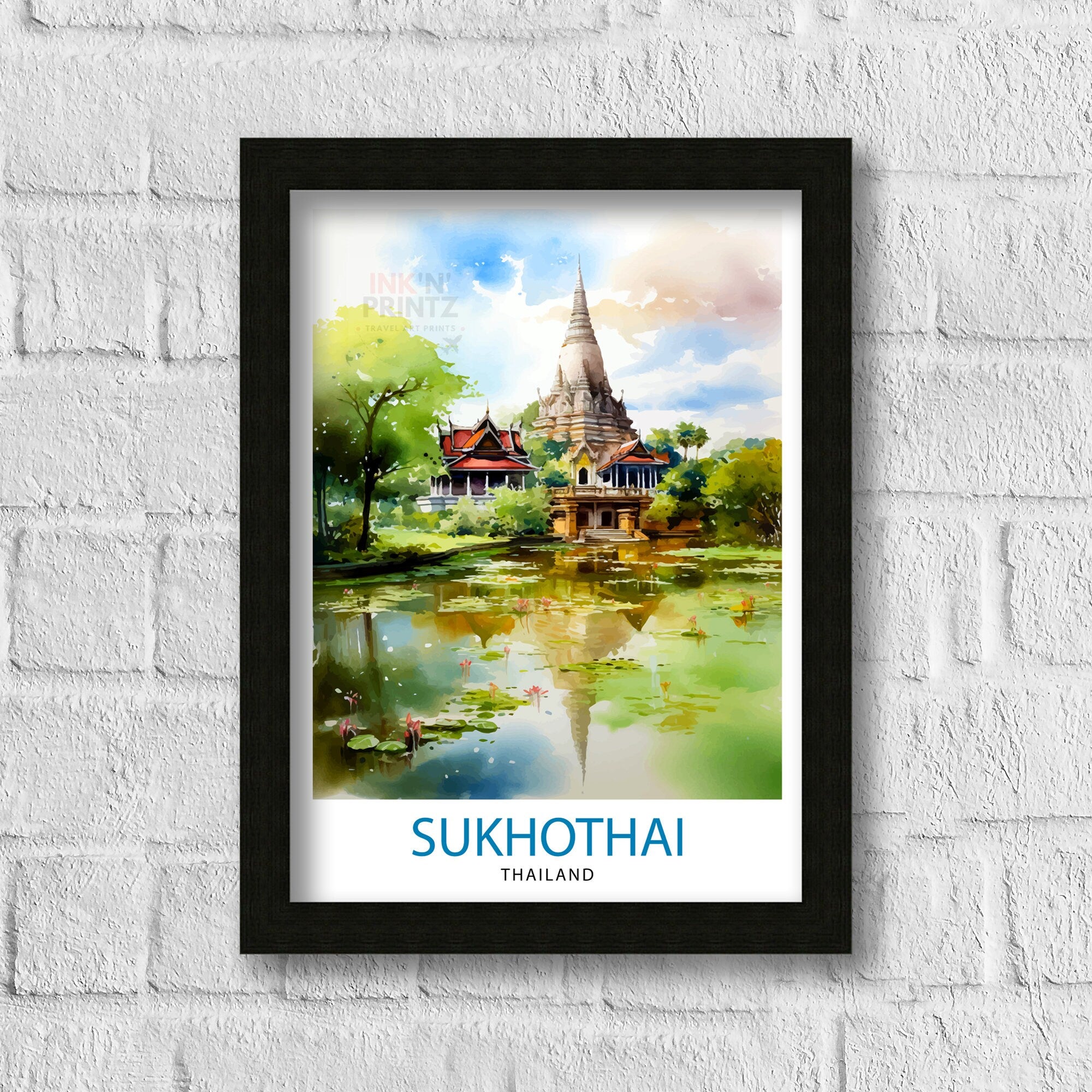 Sukhothai Thailand Travel Print Sukhothai Wall Decor Sukhothai Poster Thailand Travel Prints Sukhothai Art Print Sukhothai Illustration