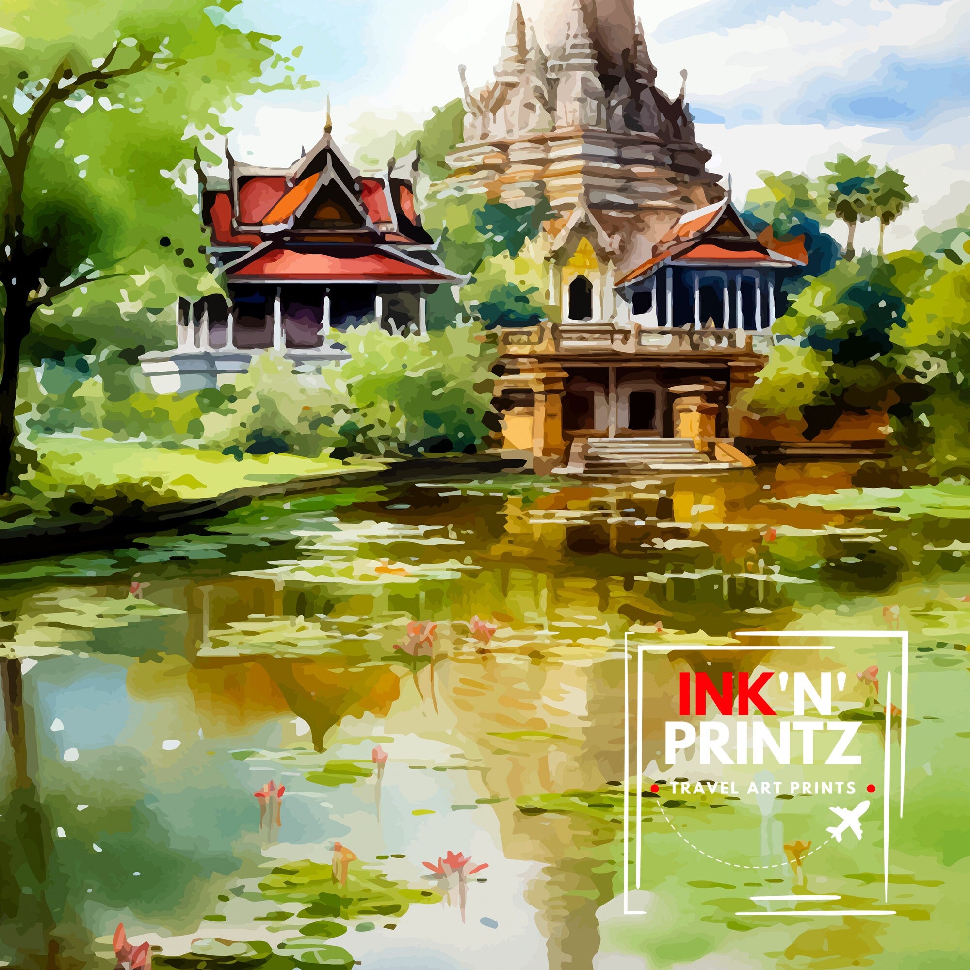 Sukhothai Thailand Travel Print Sukhothai Wall Decor Sukhothai Poster Thailand Travel Prints Sukhothai Art Print Sukhothai Illustration