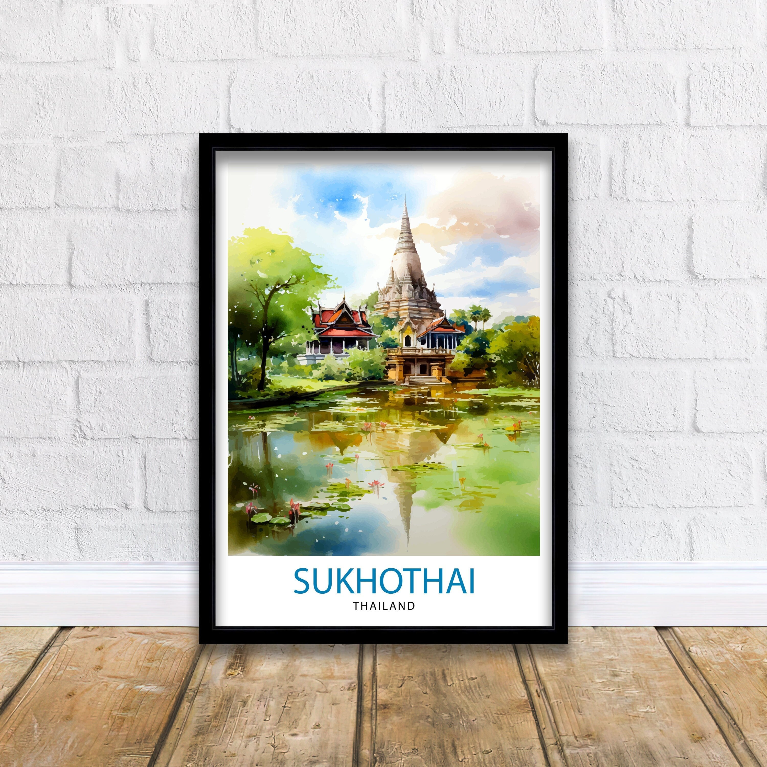Sukhothai Thailand Travel Print Sukhothai Wall Decor Sukhothai Poster Thailand Travel Prints Sukhothai Art Print Sukhothai Illustration