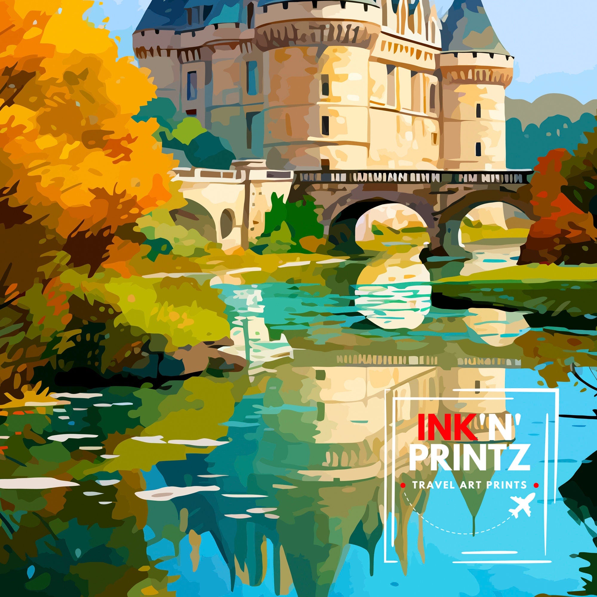Loire Valley Travel Print Wall Decor Loire Valley Poster France Travel Prints Loire Valley Art Print Loire Valley Illustration Loire Valley