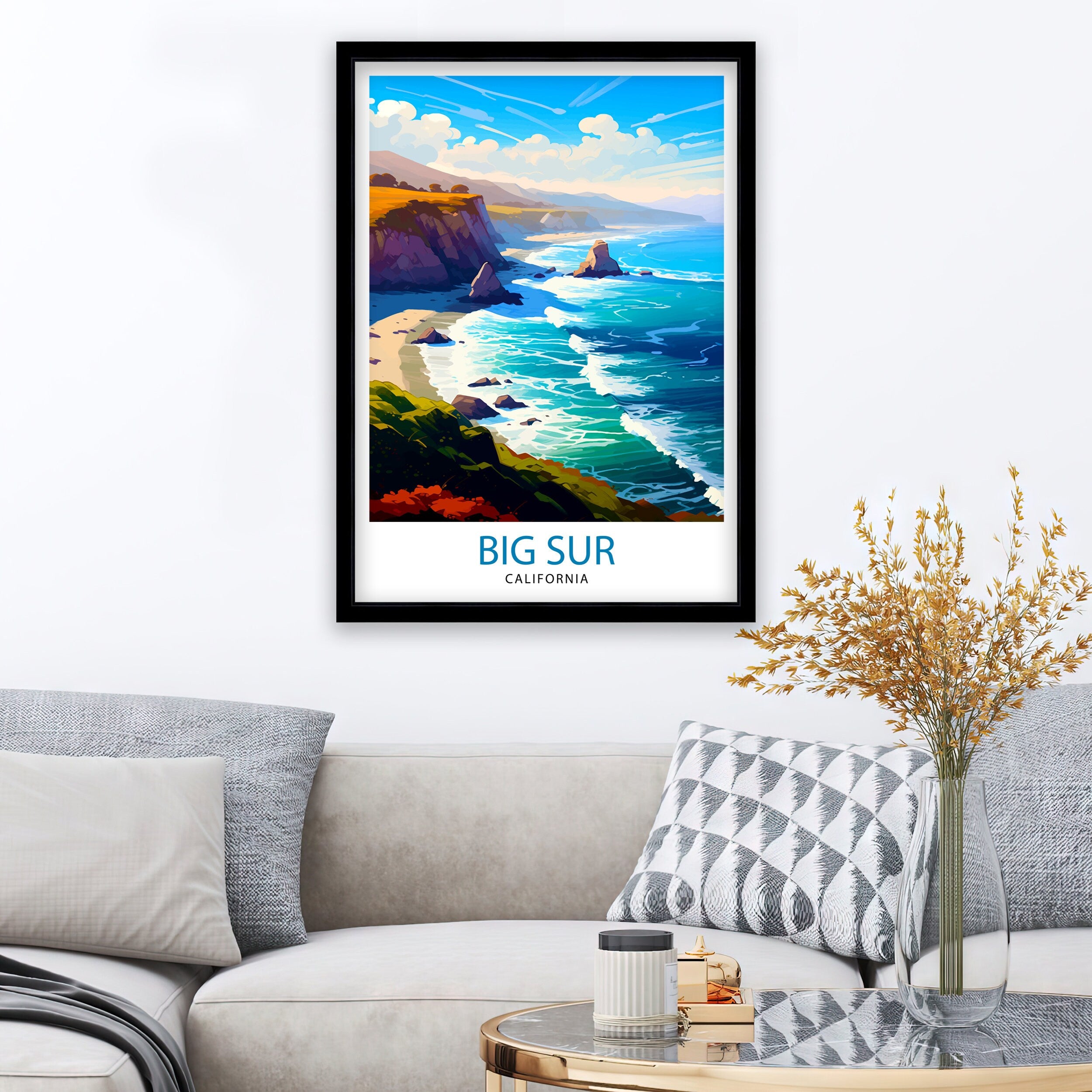 Big Sur California Travel Print| Big Sur Wall Art Big Sur Home Decor California Coastal Landscape Illustration Travel Poster Gift