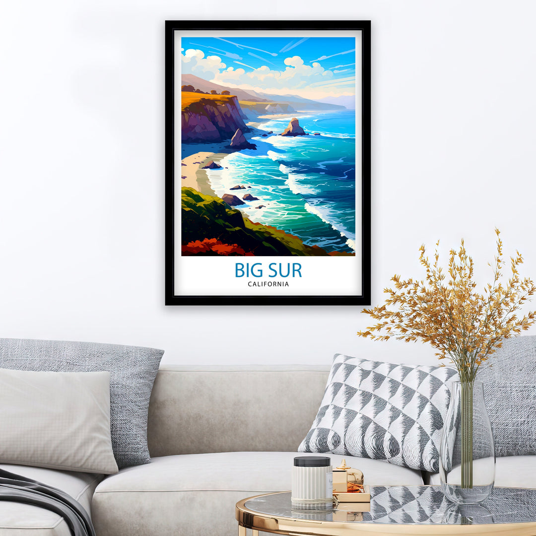 Big Sur California Travel Print| Big Sur Wall Art Big Sur Home Decor California Coastal Landscape Illustration Travel Poster Gift