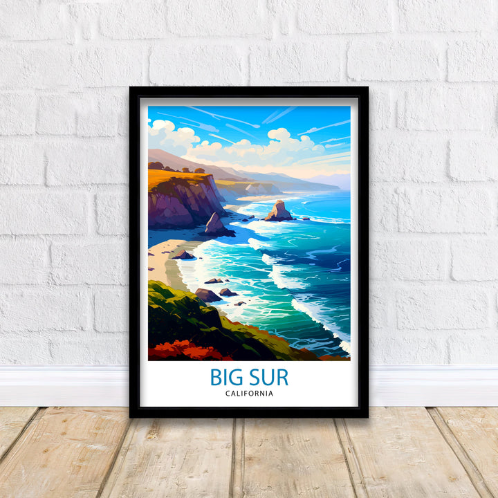 Big Sur California Travel Print| Big Sur Wall Art Big Sur Home Decor California Coastal Landscape Illustration Travel Poster Gift