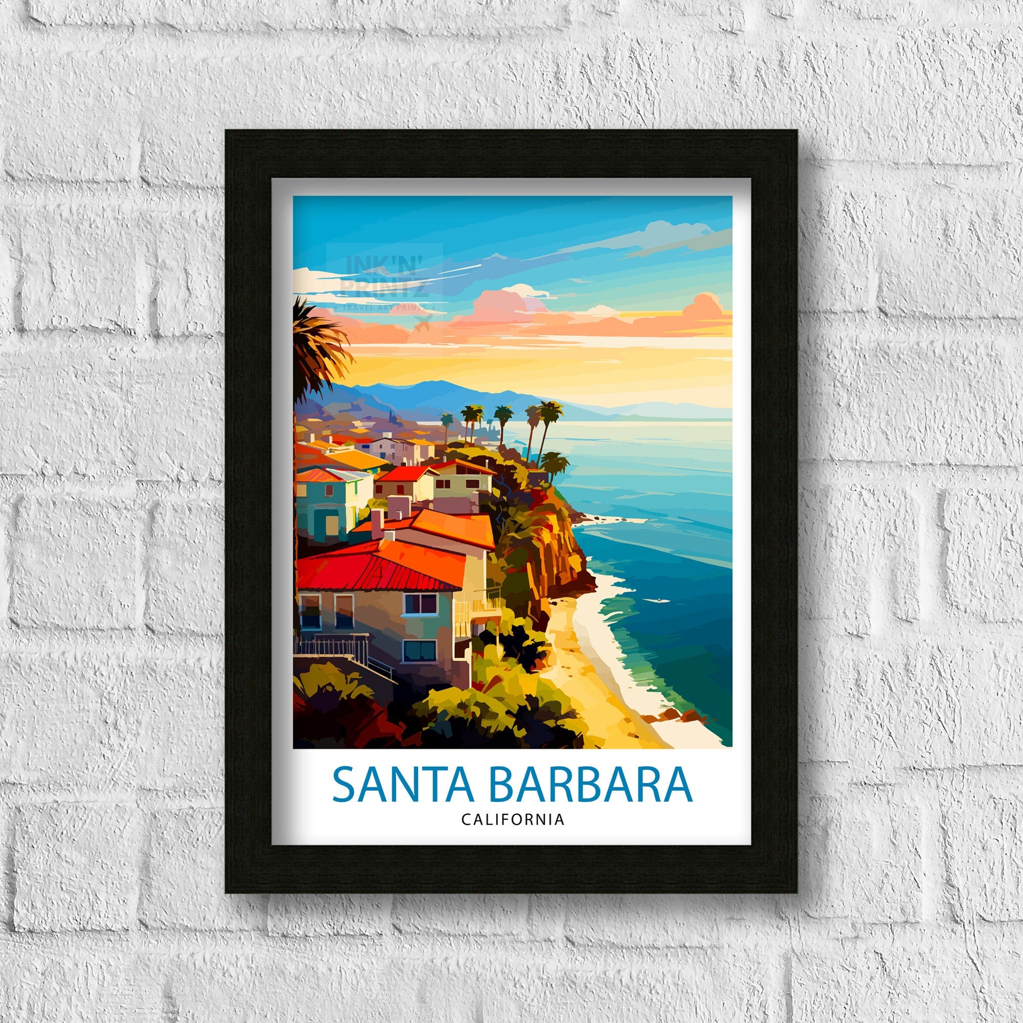 Santa Barbara California Travel Print| Santa Barbara Wall Art California Coastal Decor Travel Poster Santa Barbara Beach Print Home Decor