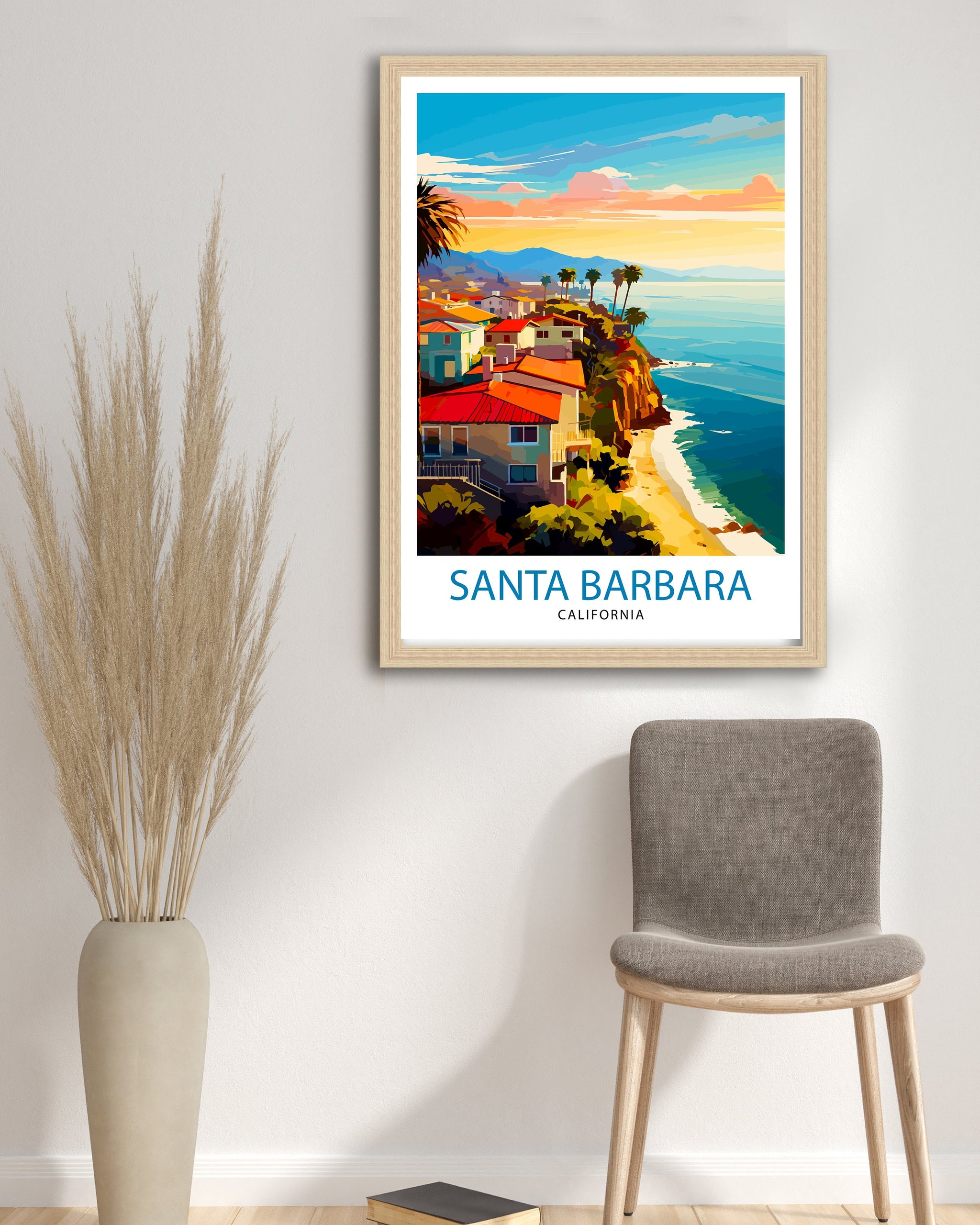 Santa Barbara California Travel Print| Santa Barbara Wall Art California Coastal Decor Travel Poster Santa Barbara Beach Print Home Decor
