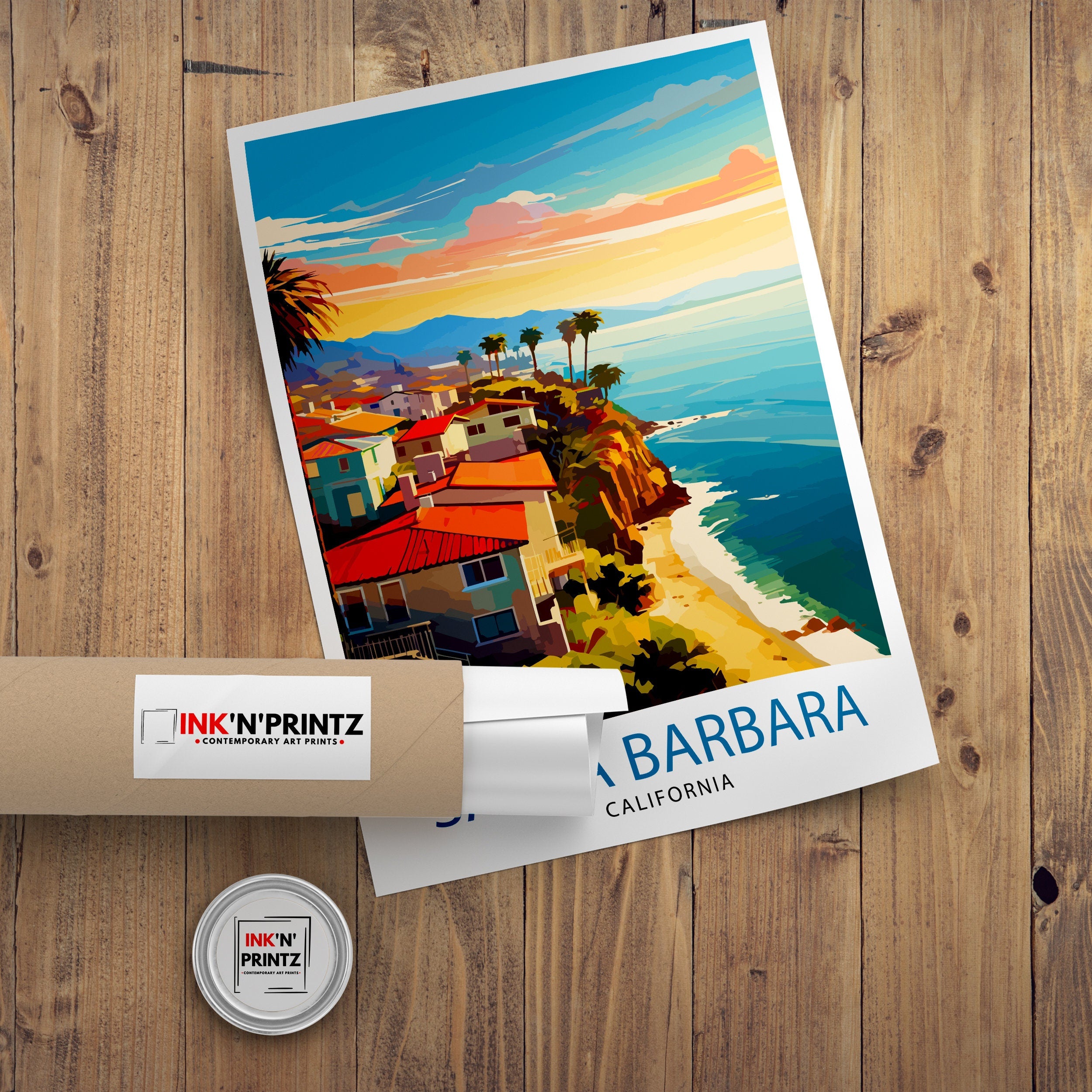 Santa Barbara California Travel Print| Santa Barbara Wall Art California Coastal Decor Travel Poster Santa Barbara Beach Print Home Decor