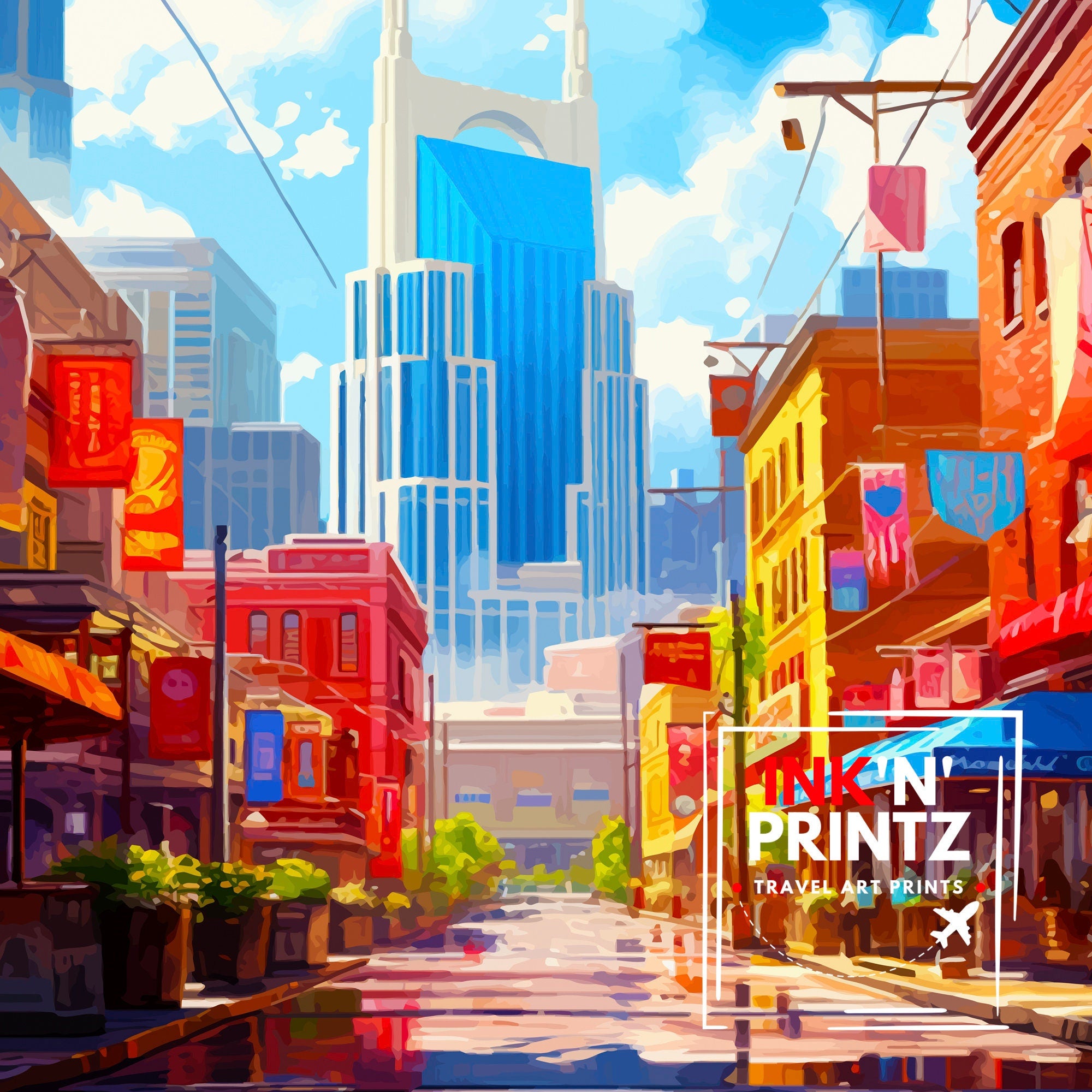 Nashville Travel Print| Nashville Wall Art Nashville Poster Music City Decor Tennessee Print Nashville Illustration Travel Poster Nashville