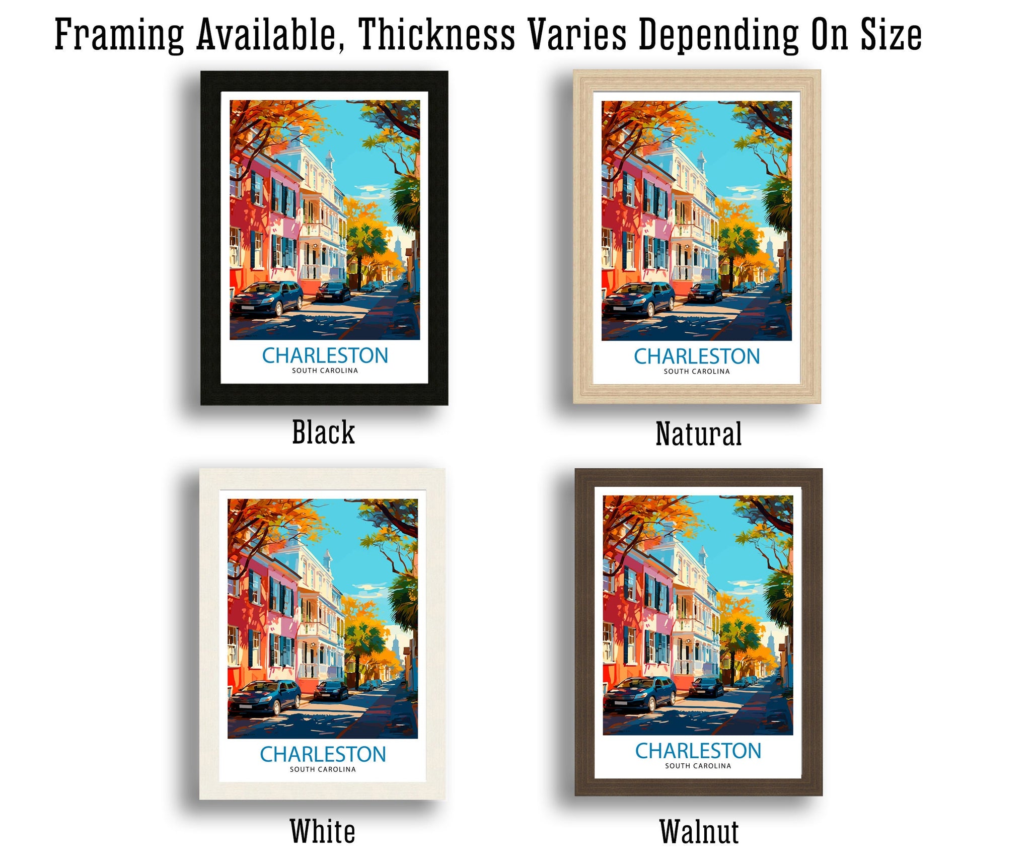 Charleston South Carolina Travel Print Charleston Wall Decor, Charleston Home Living Decor Charleston Illustration Travel Poster Gift