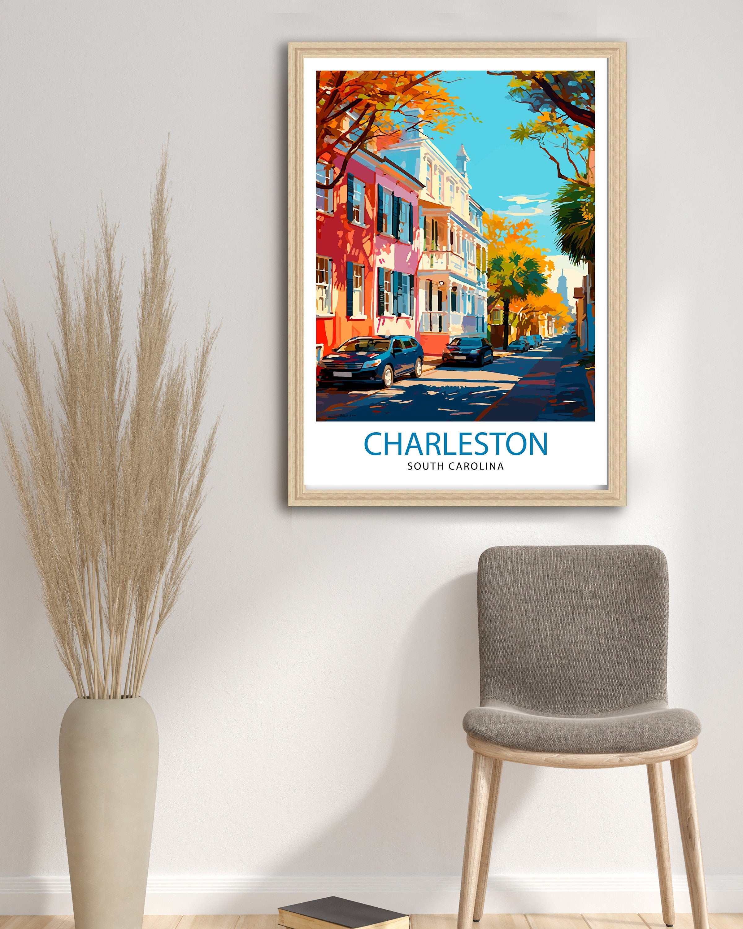 Charleston South Carolina Travel Print Charleston Wall Decor, Charleston Home Living Decor Charleston Illustration Travel Poster Gift