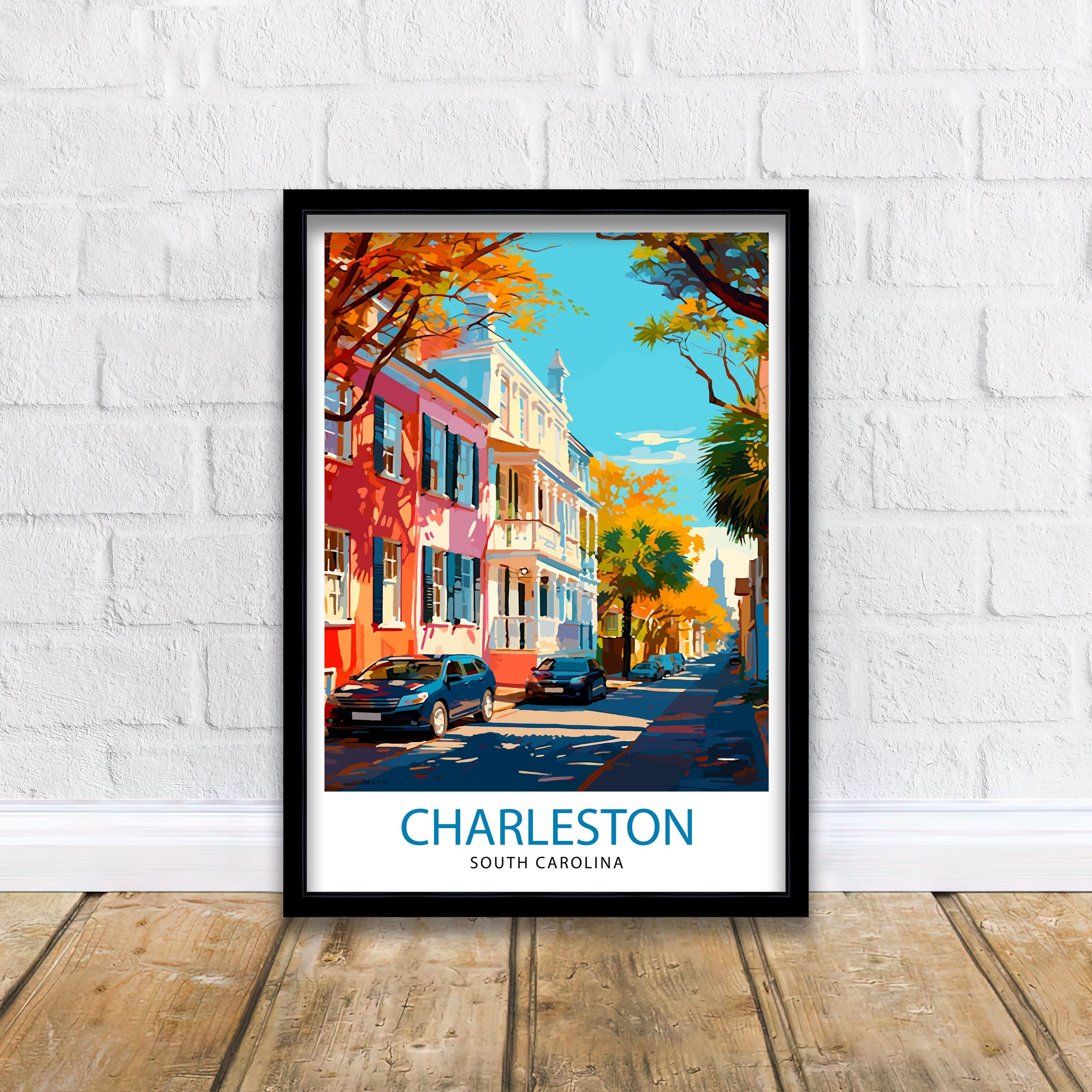 Charleston South Carolina Travel Print Charleston Wall Decor, Charleston Home Living Decor Charleston Illustration Travel Poster Gift
