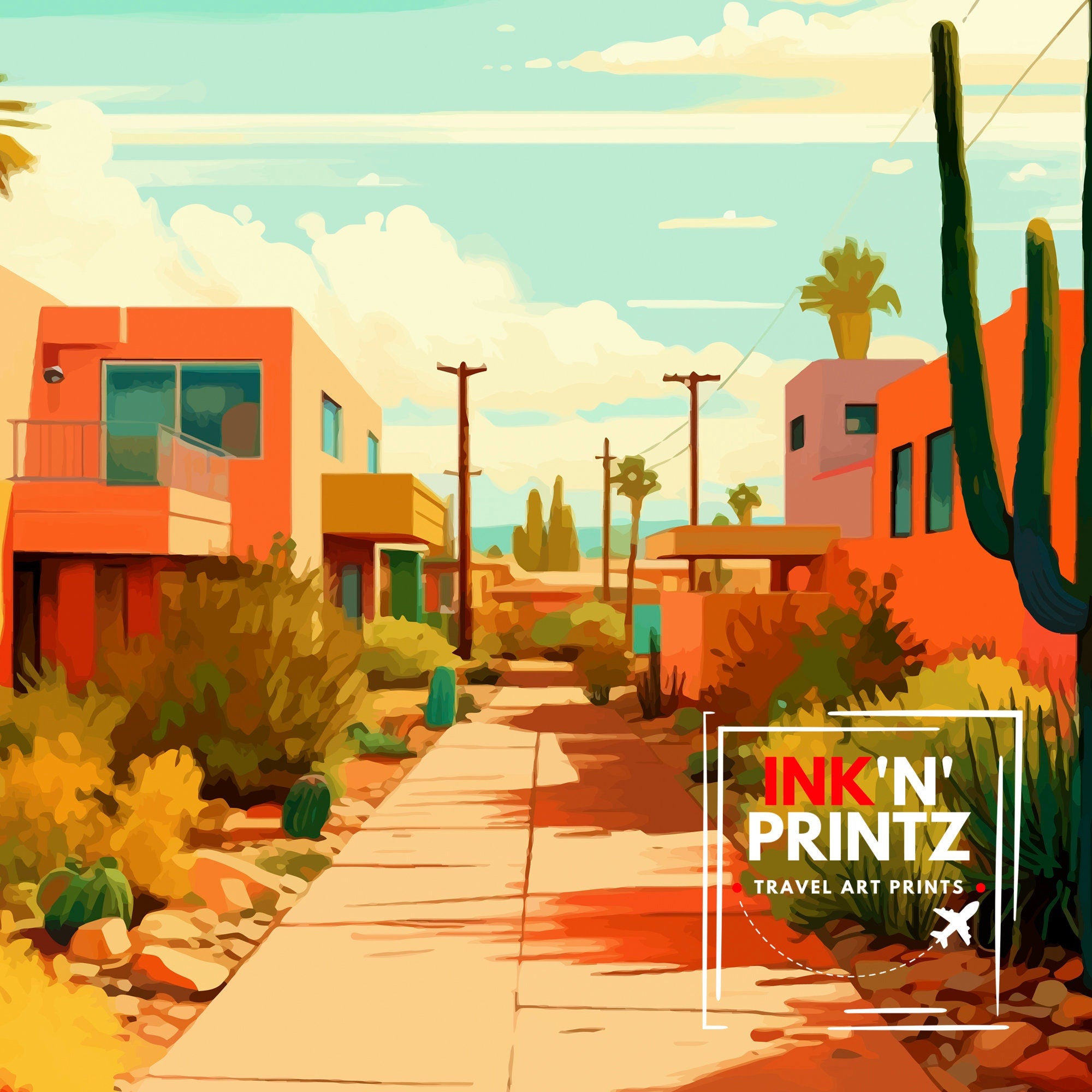 Tucson Arizona Travel Print| Tucson Wall Decor Tucson Poster USA Travel Prints Tucson Art Print Tucson Illustration Tucson Wall Art