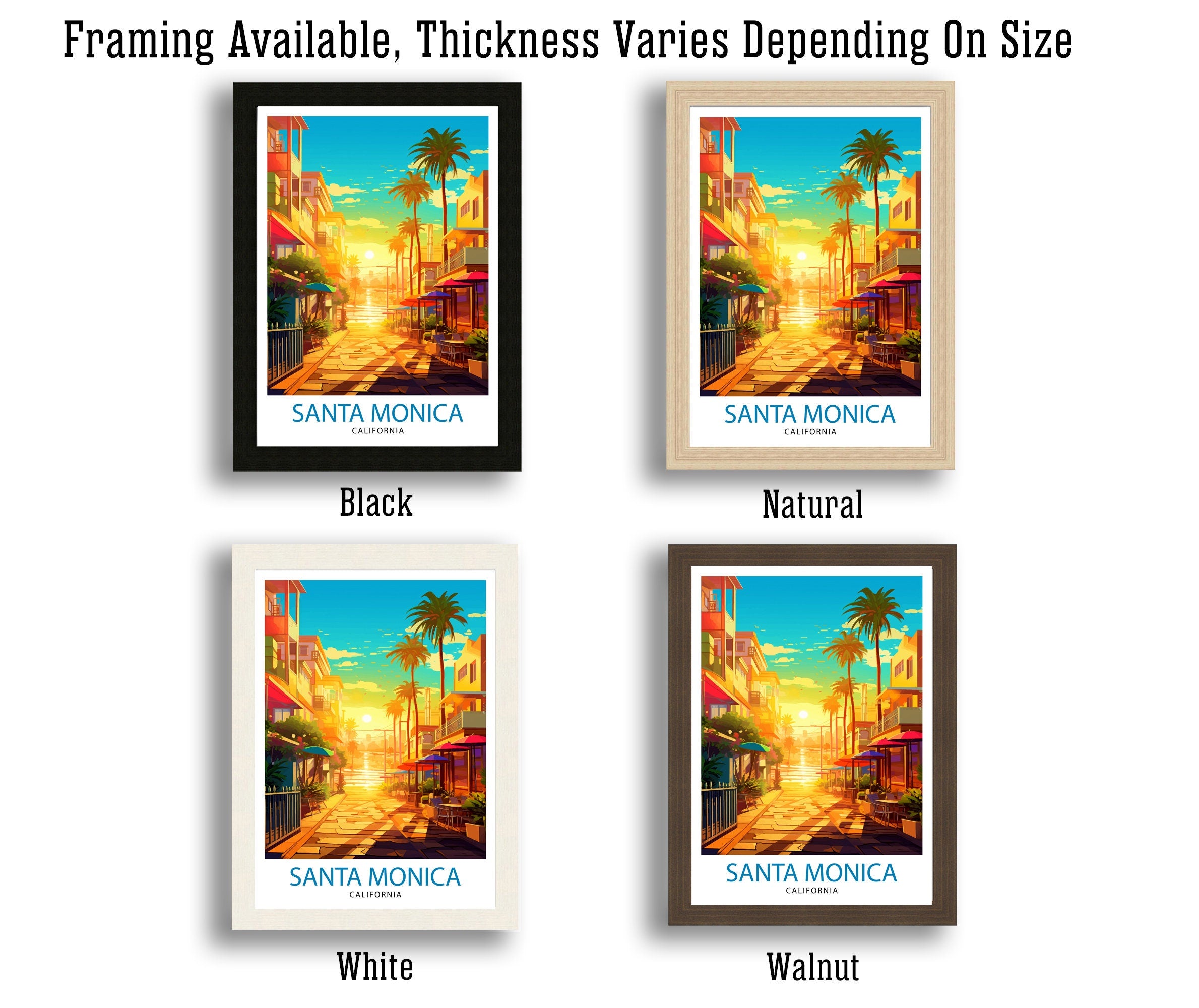 Santa Monica Beach Travel Print California Wall Art Beach Decor Santa Monica Pier Travel Poster Gift for Beach Lovers