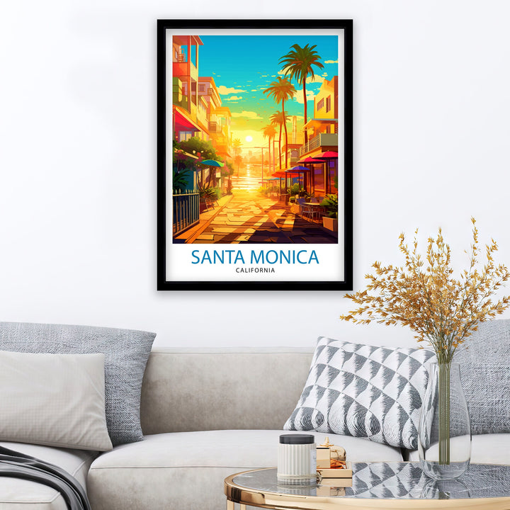 Santa Monica Beach Travel Print California Wall Art Beach Decor Santa Monica Pier Travel Poster Gift for Beach Lovers