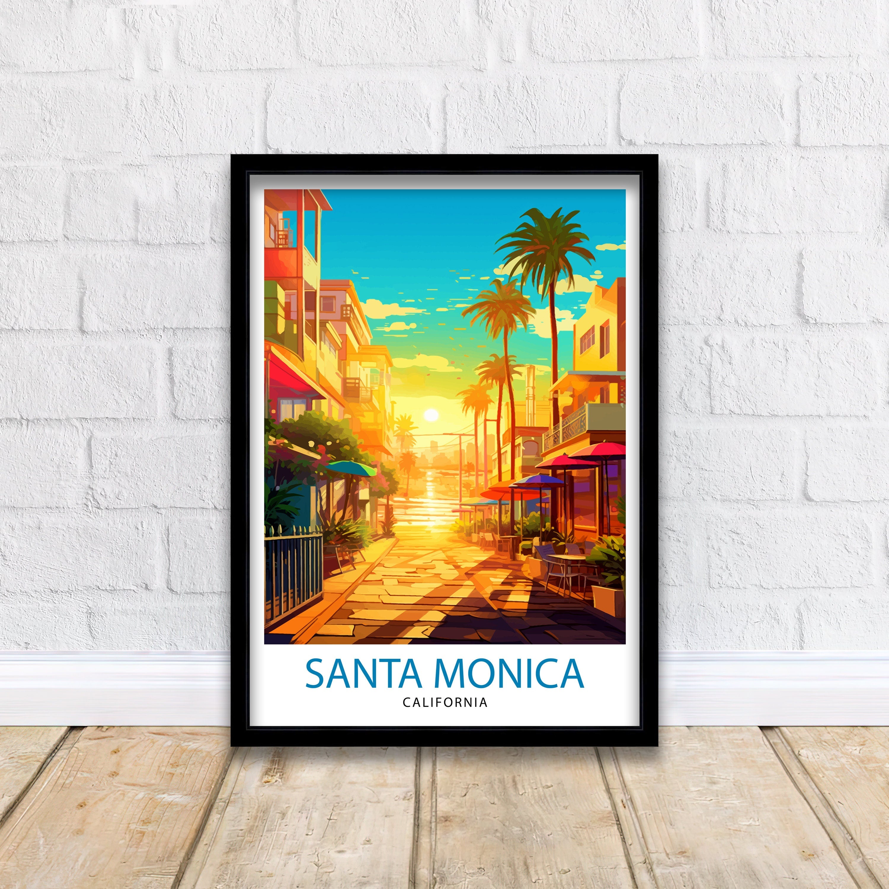 Santa Monica Beach Travel Print California Wall Art Beach Decor Santa Monica Pier Travel Poster Gift for Beach Lovers