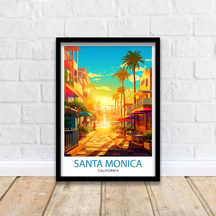 Santa Monica Beach Travel Print California Wall Art Beach Decor Santa Monica Pier Travel Poster Gift for Beach Lovers