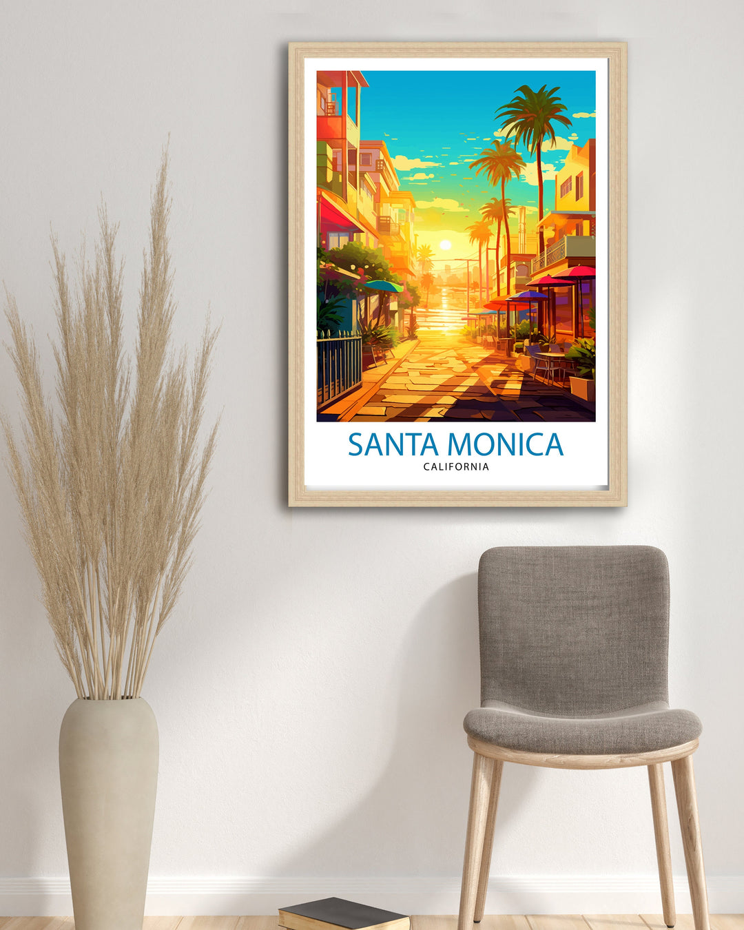 Santa Monica Beach Travel Print California Wall Art Beach Decor Santa Monica Pier Travel Poster Gift for Beach Lovers