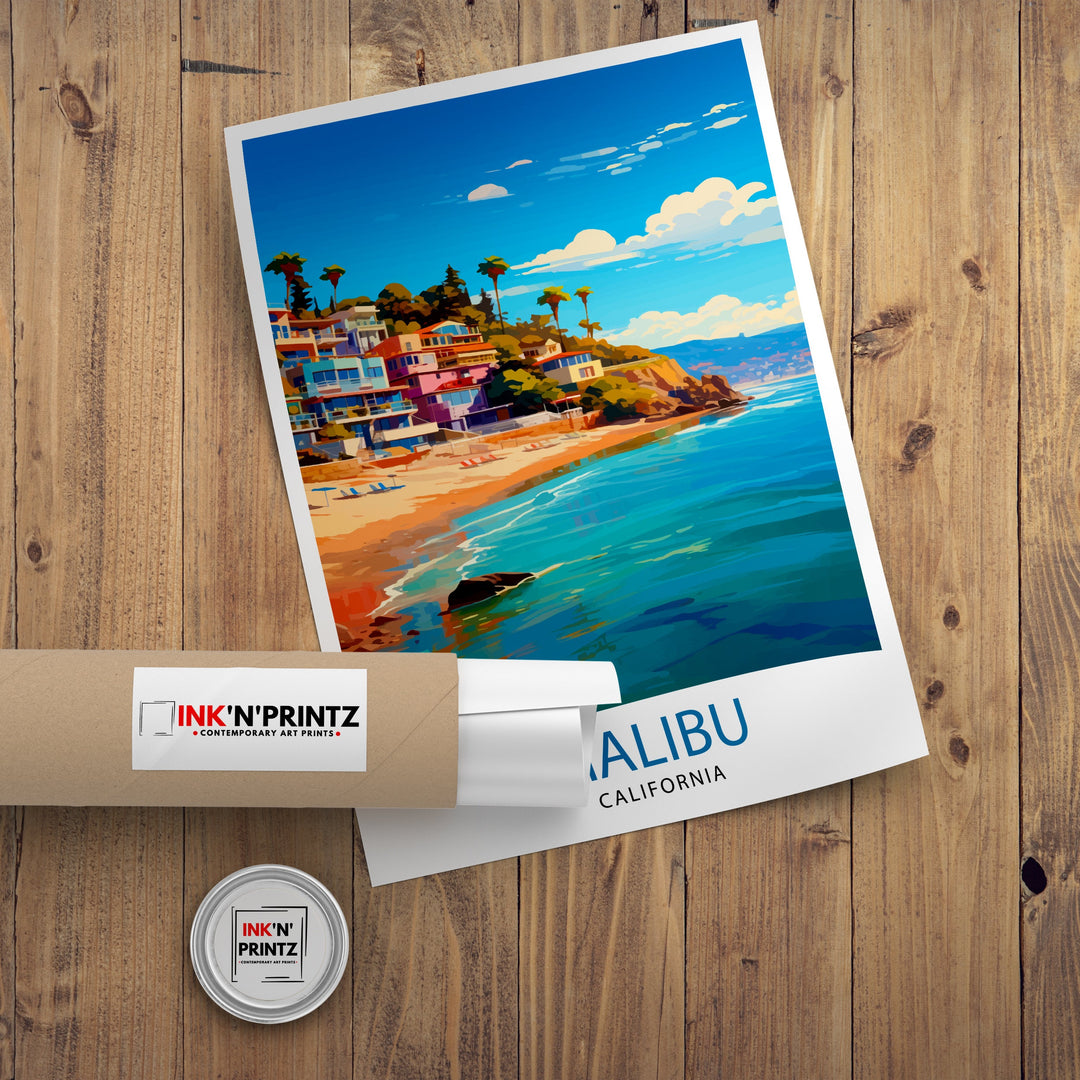 Malibu California Travel Print| Malibu Wall Decor Malibu Home Living Decor Malibu California Illustration Travel Poster Gift For Malibu