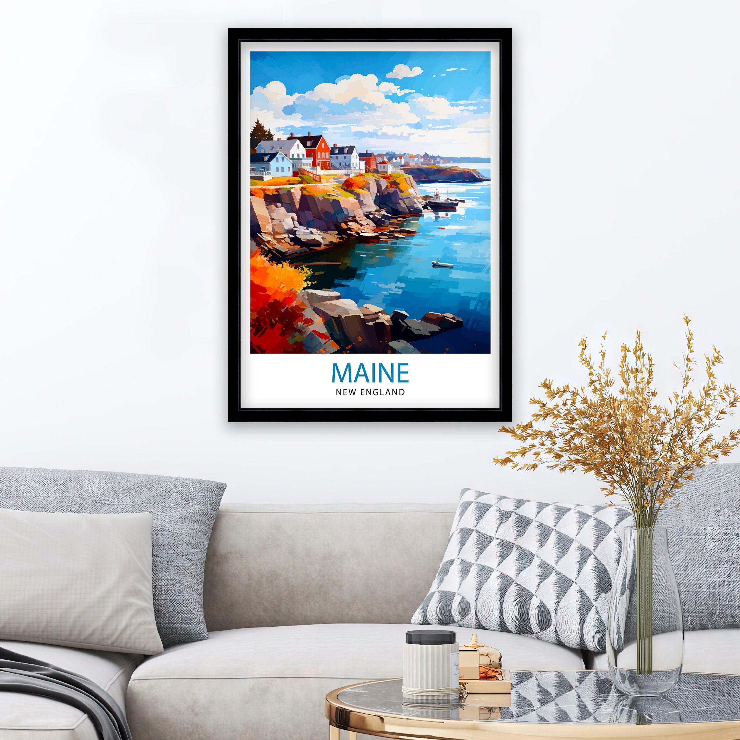 Maine New England Travel Print| Maine Wall Decor Maine Poster USA Travel Prints Maine Art Print Maine Illustration Maine Wall Art