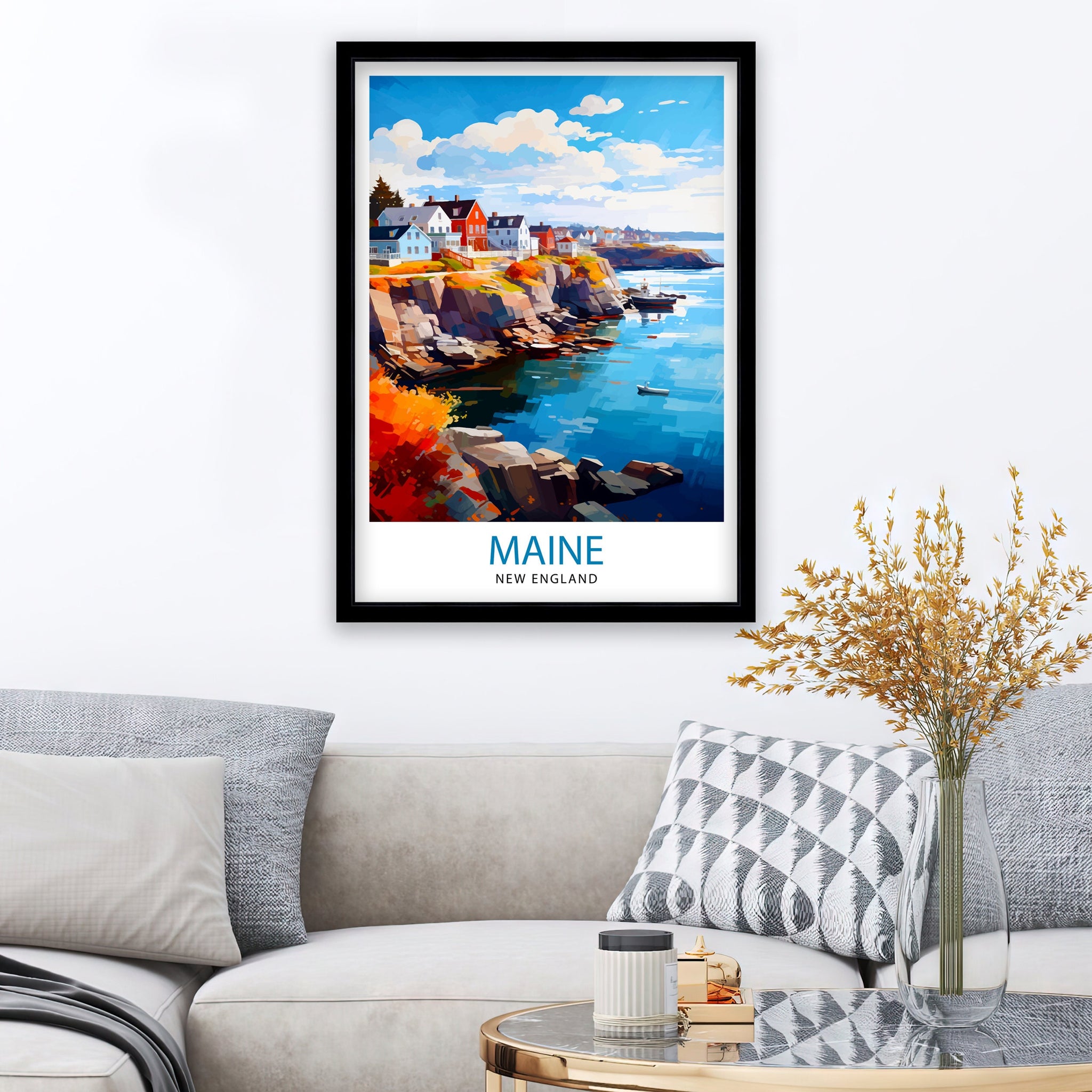 Maine New England Travel Print| Maine Wall Decor Maine Poster USA Travel Prints Maine Art Print Maine Illustration Maine Wall Art