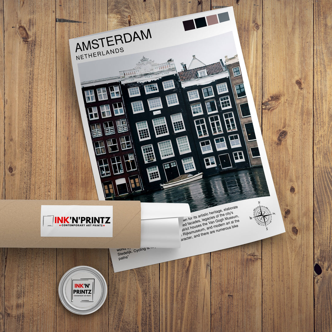 Amsterdam Travel Poster Amsterdam Wall Art Amsterdam Cityscape Netherlands Illustration Amsterdam Travel Poster Gift for Amsterdam Lovers