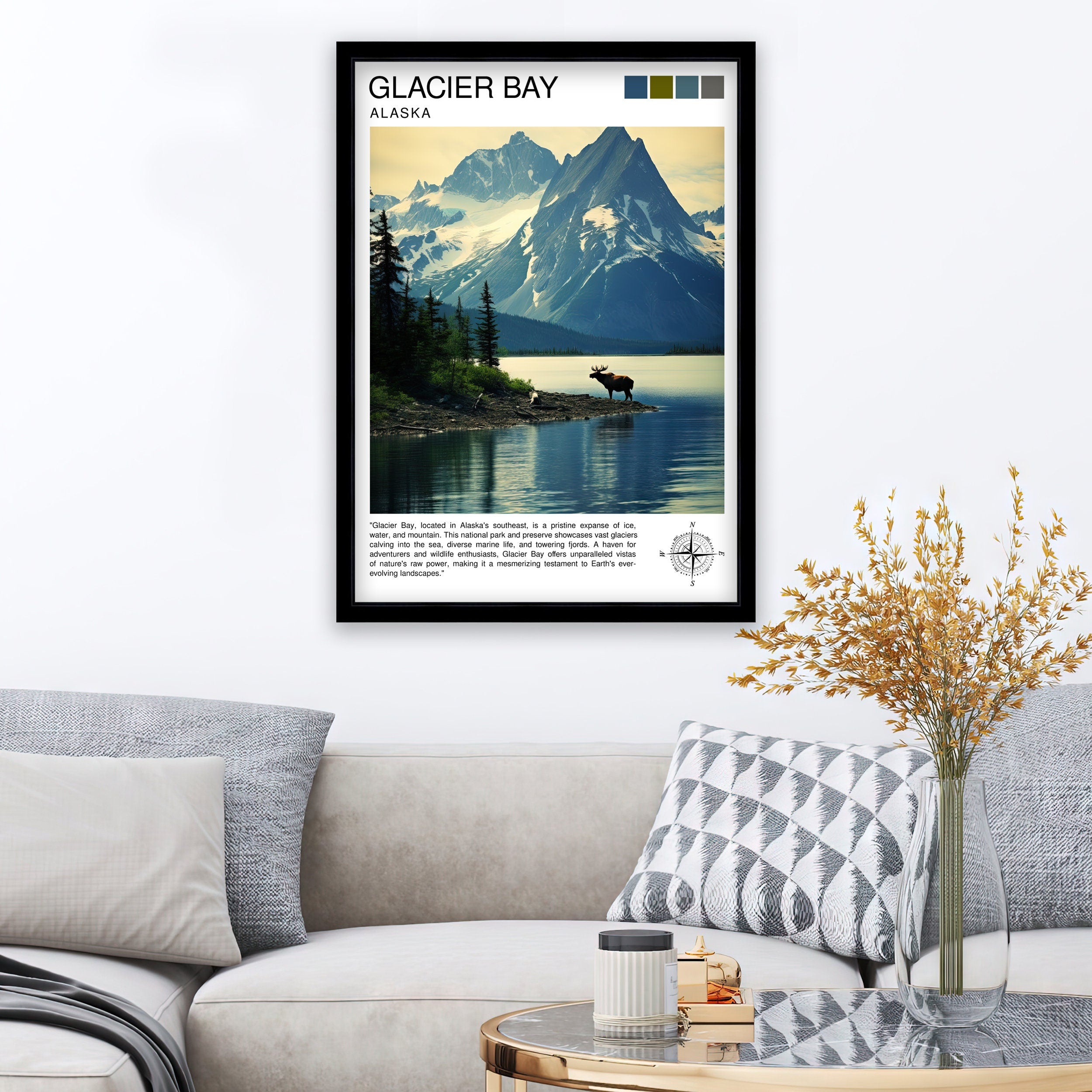 Glacier Bay Alaska Travel Print| Glacier Bay National Park Wall Art Alaska Travel Poster Glacier Bay Art Print Glacier Bay