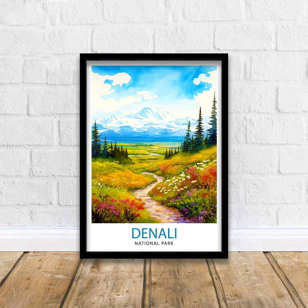 Denali National Park Alaska Travel Print Denali Wall Decor Denali Poster Alaska Travel Prints Denali Art Print Denali Illustration