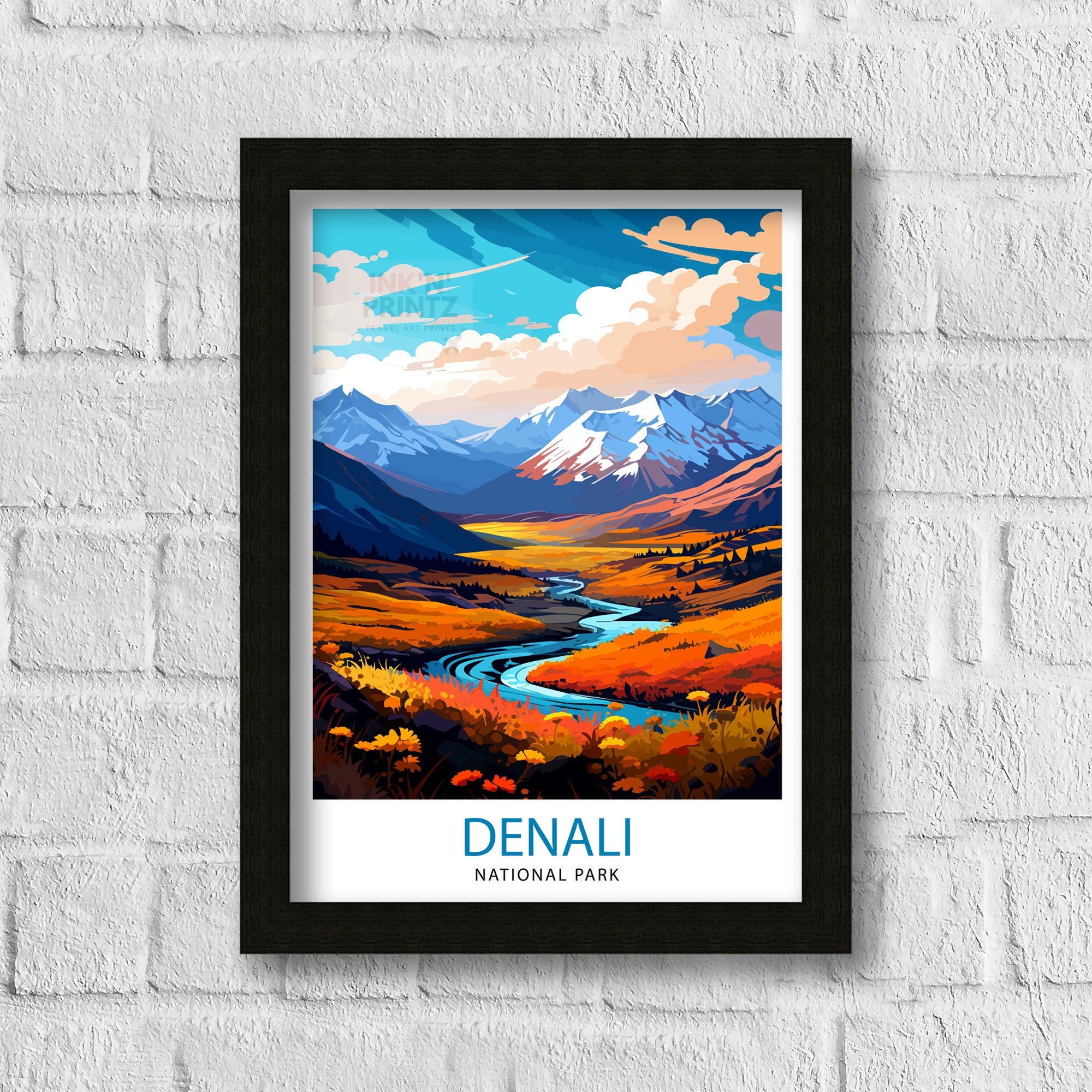 Denali National Park Alaska Travel Print Denali Wall Decor Denali Poster Alaska Travel Prints Denali Art Print Denali Illustration