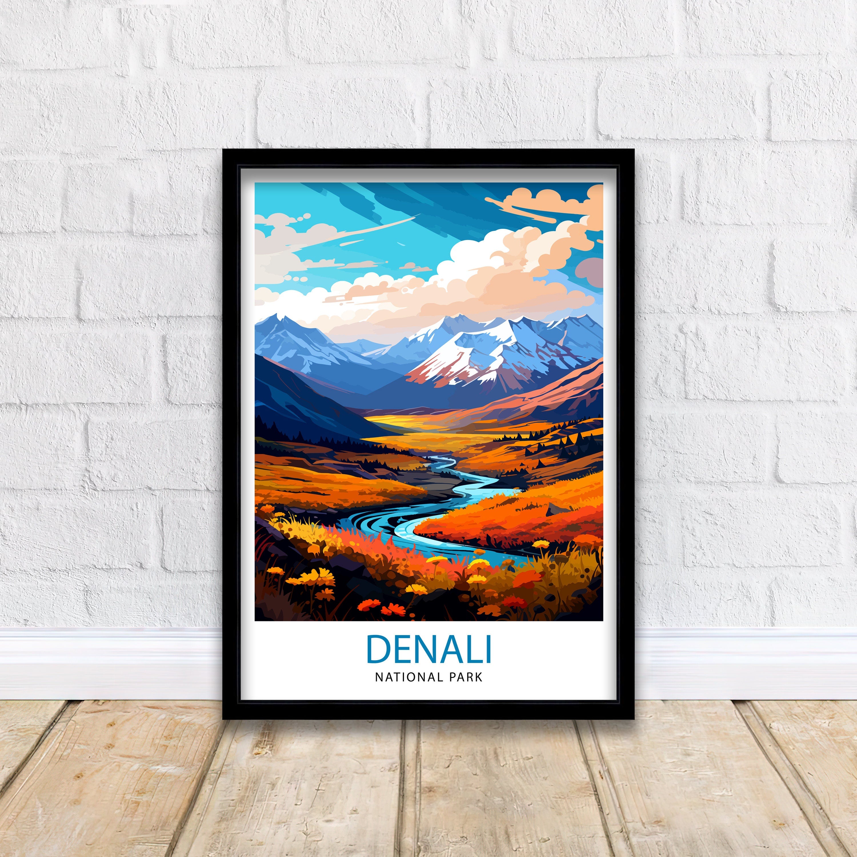 Denali National Park Alaska Travel Print Denali Wall Decor Denali Poster Alaska Travel Prints Denali Art Print Denali Illustration