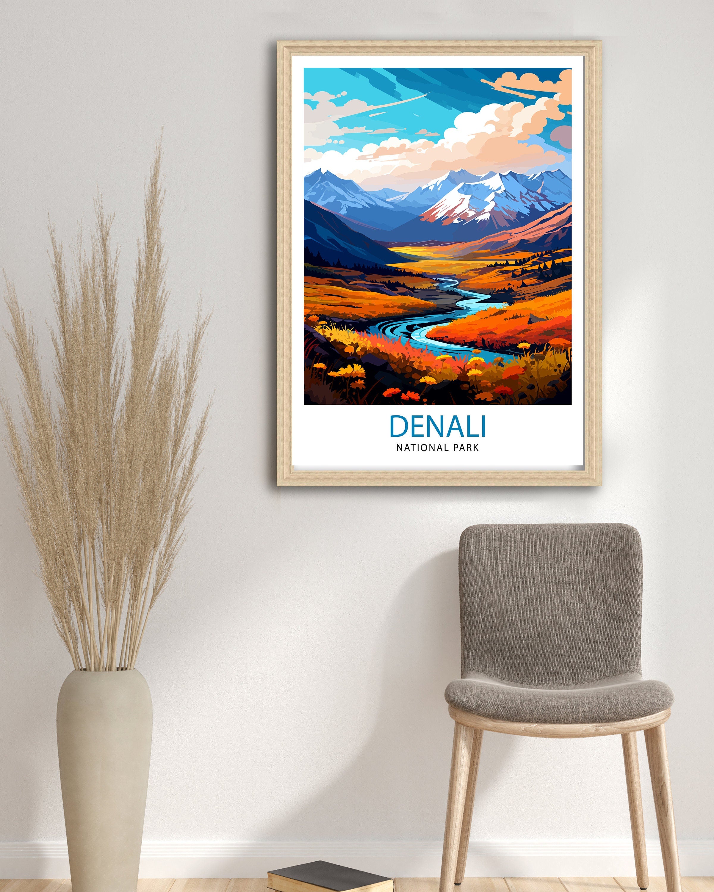 Denali National Park Alaska Travel Print Denali Wall Decor Denali Poster Alaska Travel Prints Denali Art Print Denali Illustration