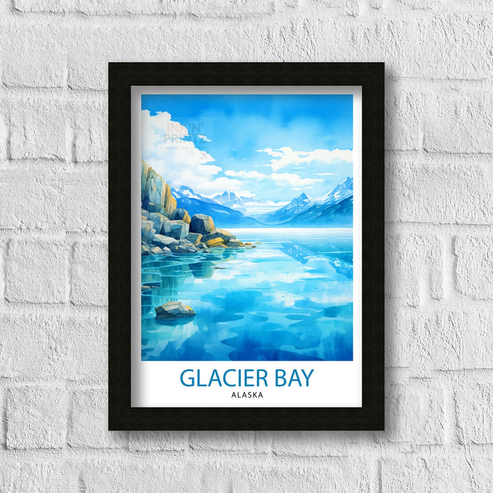 Glacier Bay Alaska Travel Print| Glacier Bay National Park Wall Art Alaska Travel Poster Glacier Bay Art Print Glacier Bay Illustration
