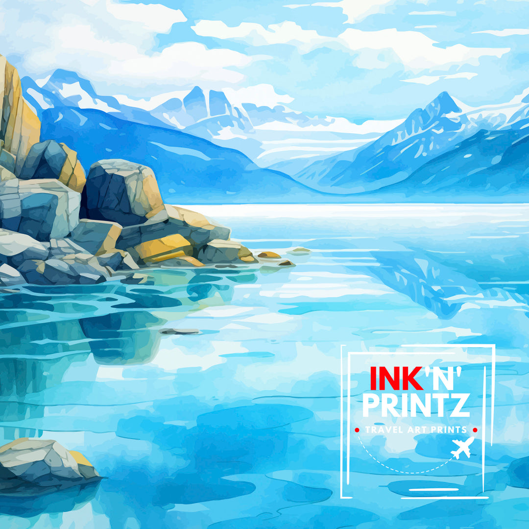 Glacier Bay Alaska Travel Print| Glacier Bay National Park Wall Art Alaska Travel Poster Glacier Bay Art Print Glacier Bay Illustration