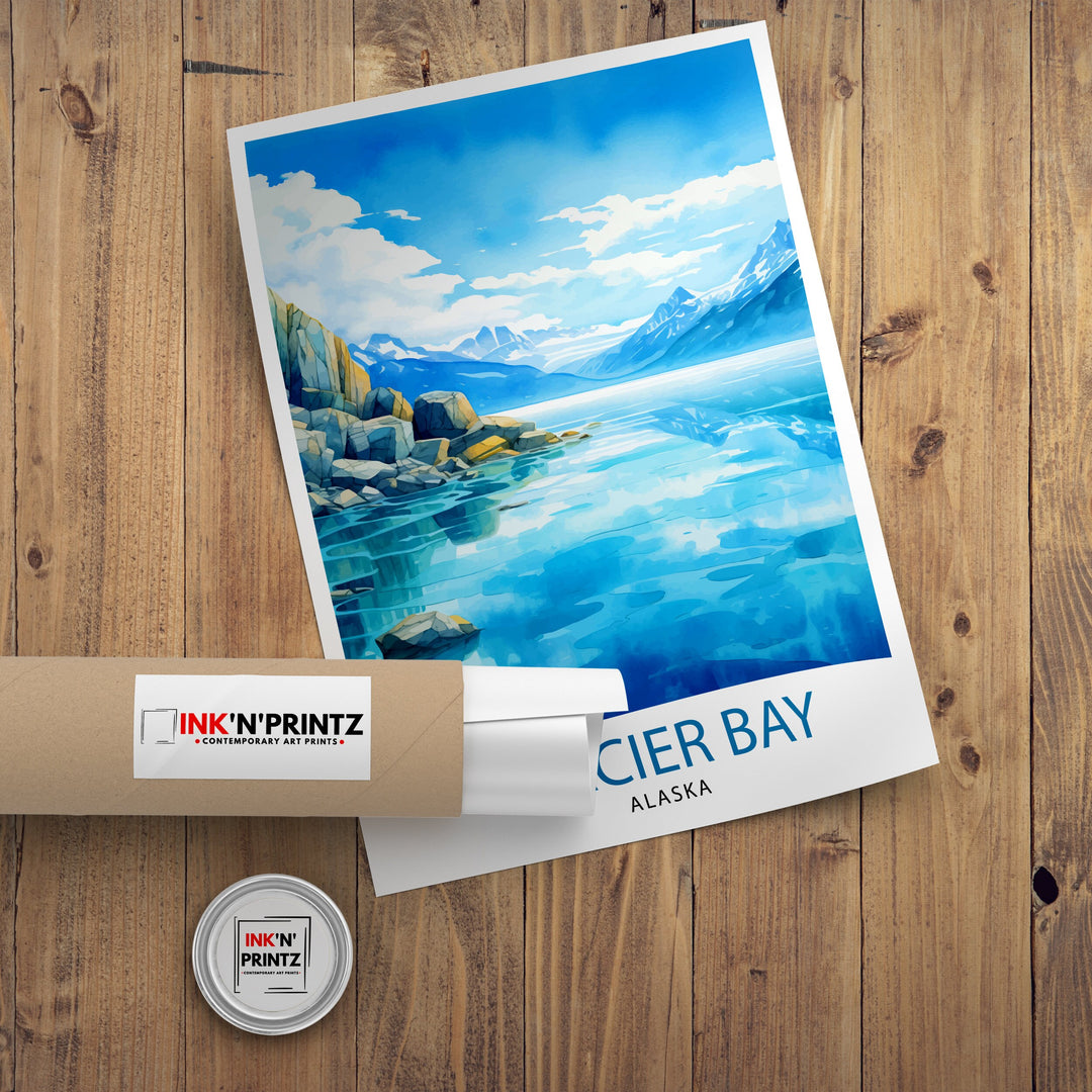 Glacier Bay Alaska Travel Print| Glacier Bay National Park Wall Art Alaska Travel Poster Glacier Bay Art Print Glacier Bay Illustration