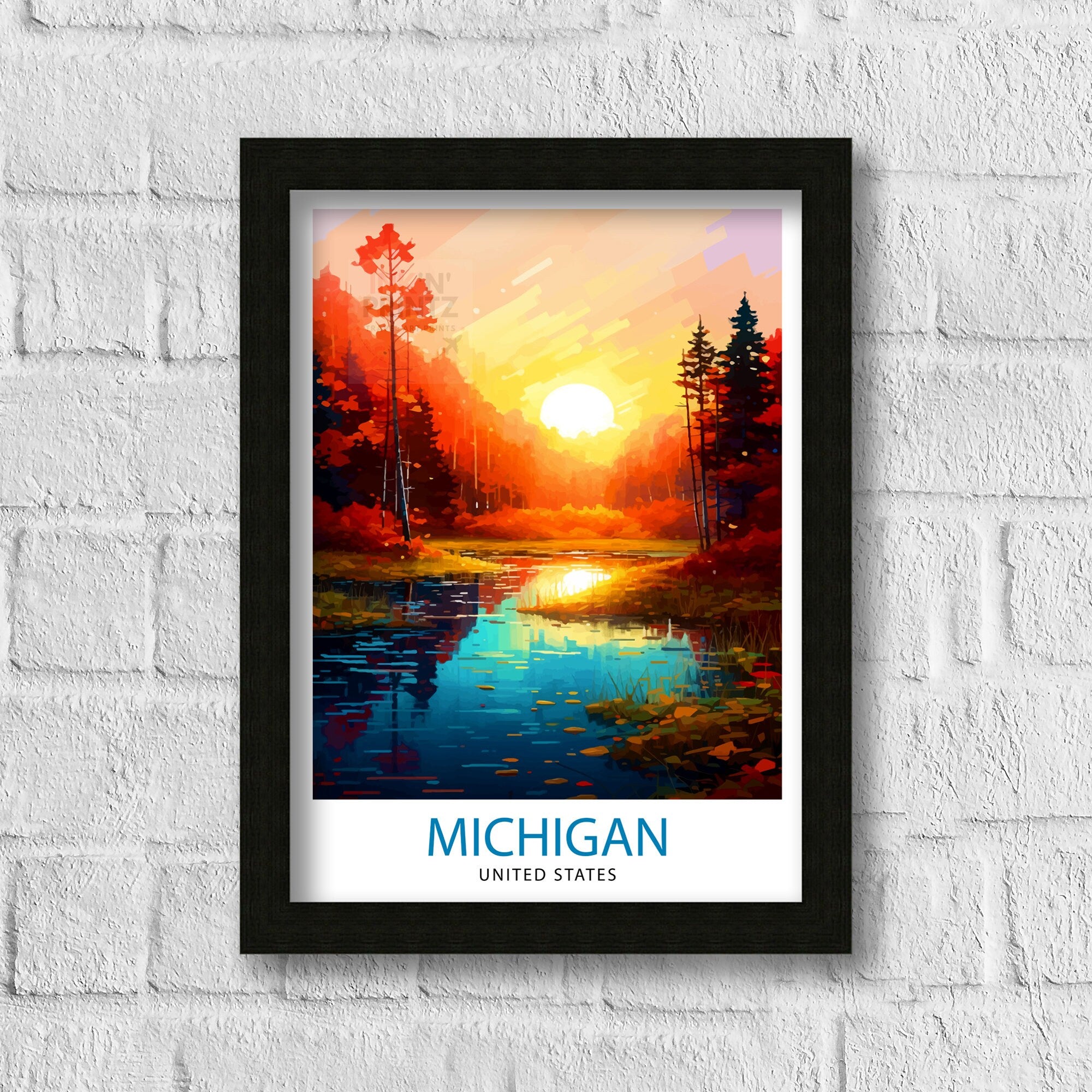 Michigan Travel Poster | Sunset Landscape Art Print