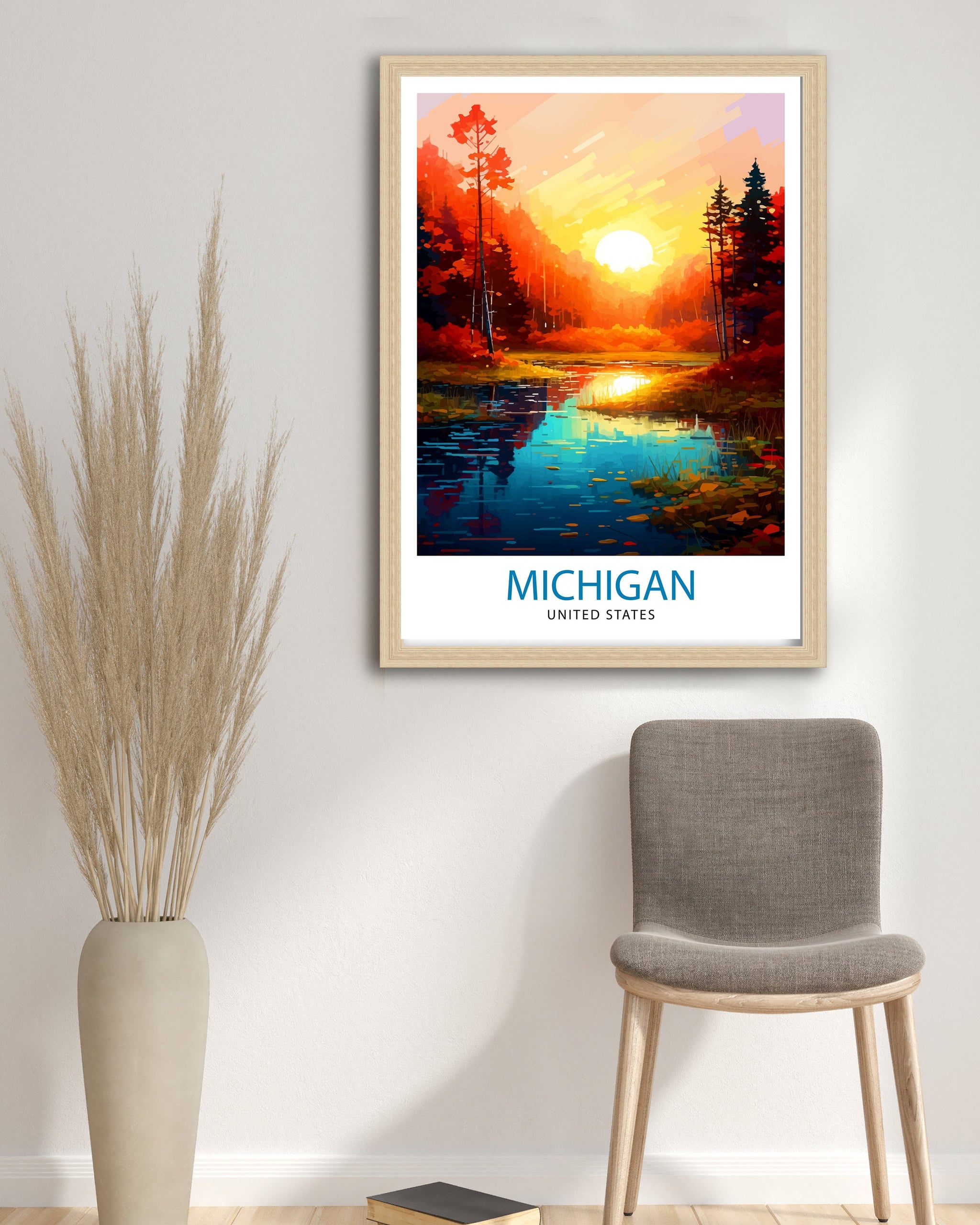 Michigan Travel Poster | Sunset Landscape Art Print