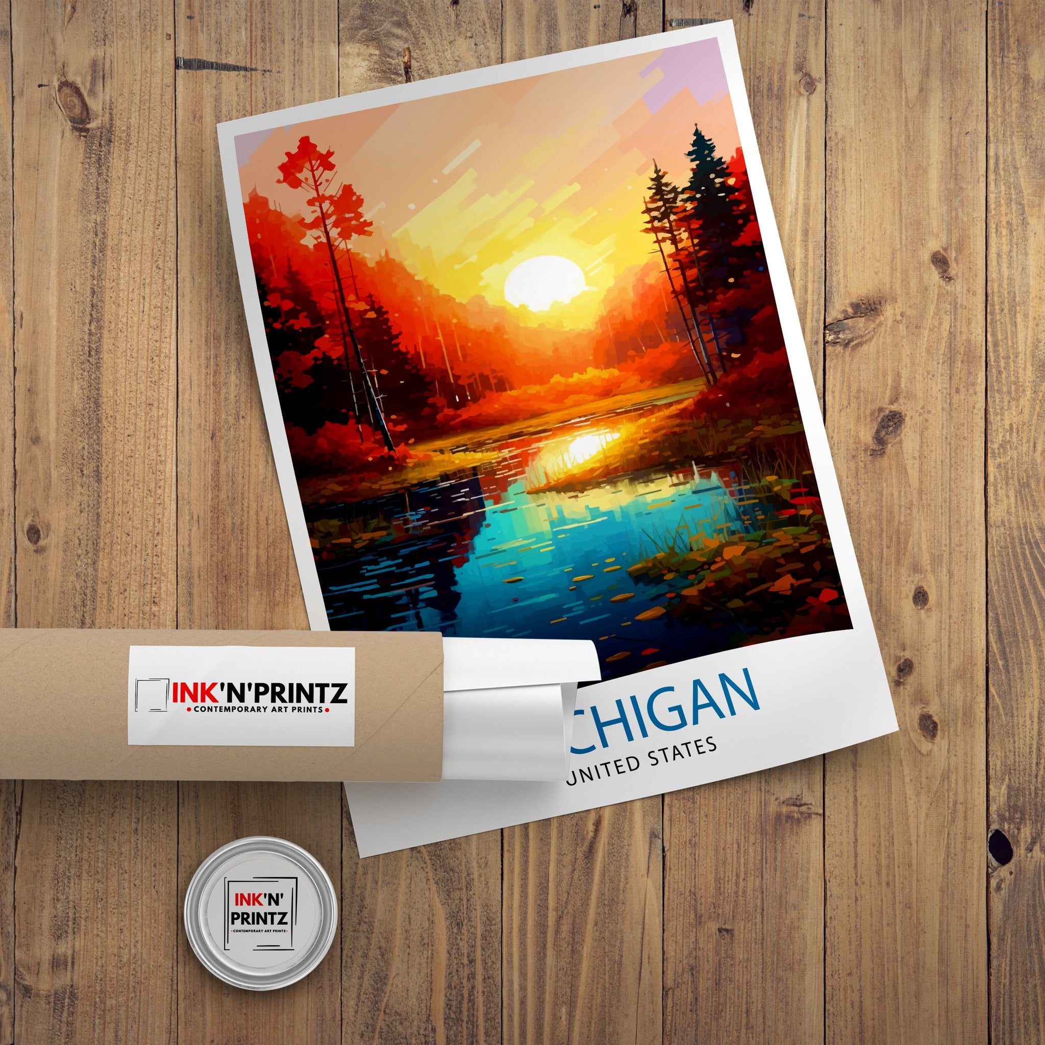 Michigan Travel Poster | Sunset Landscape Art Print