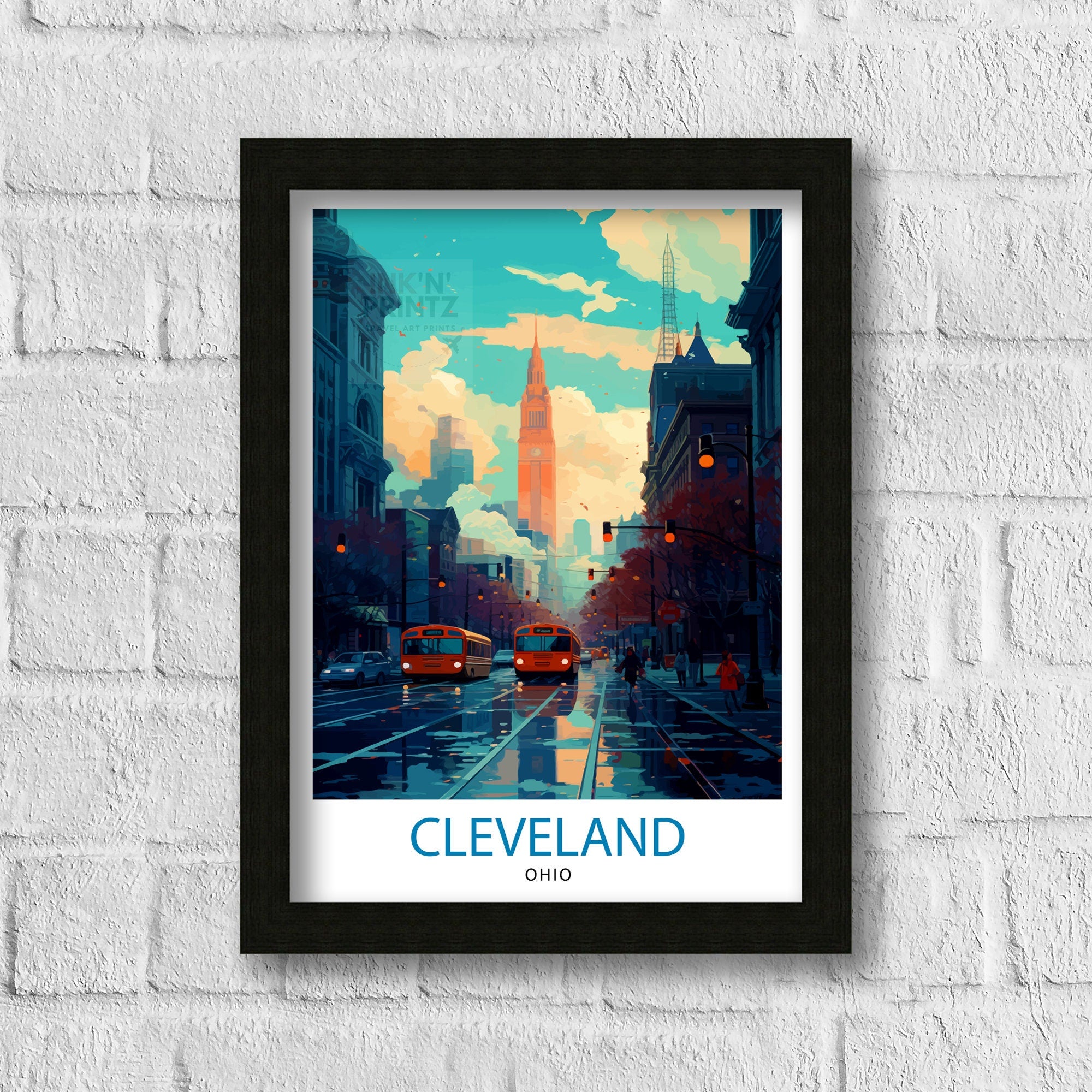 Cleveland Ohio Travel Print| Cleveland Wall Decor Cleveland Poster USA Travel Prints Cleveland Art Print Cleveland Illustration Cleveland