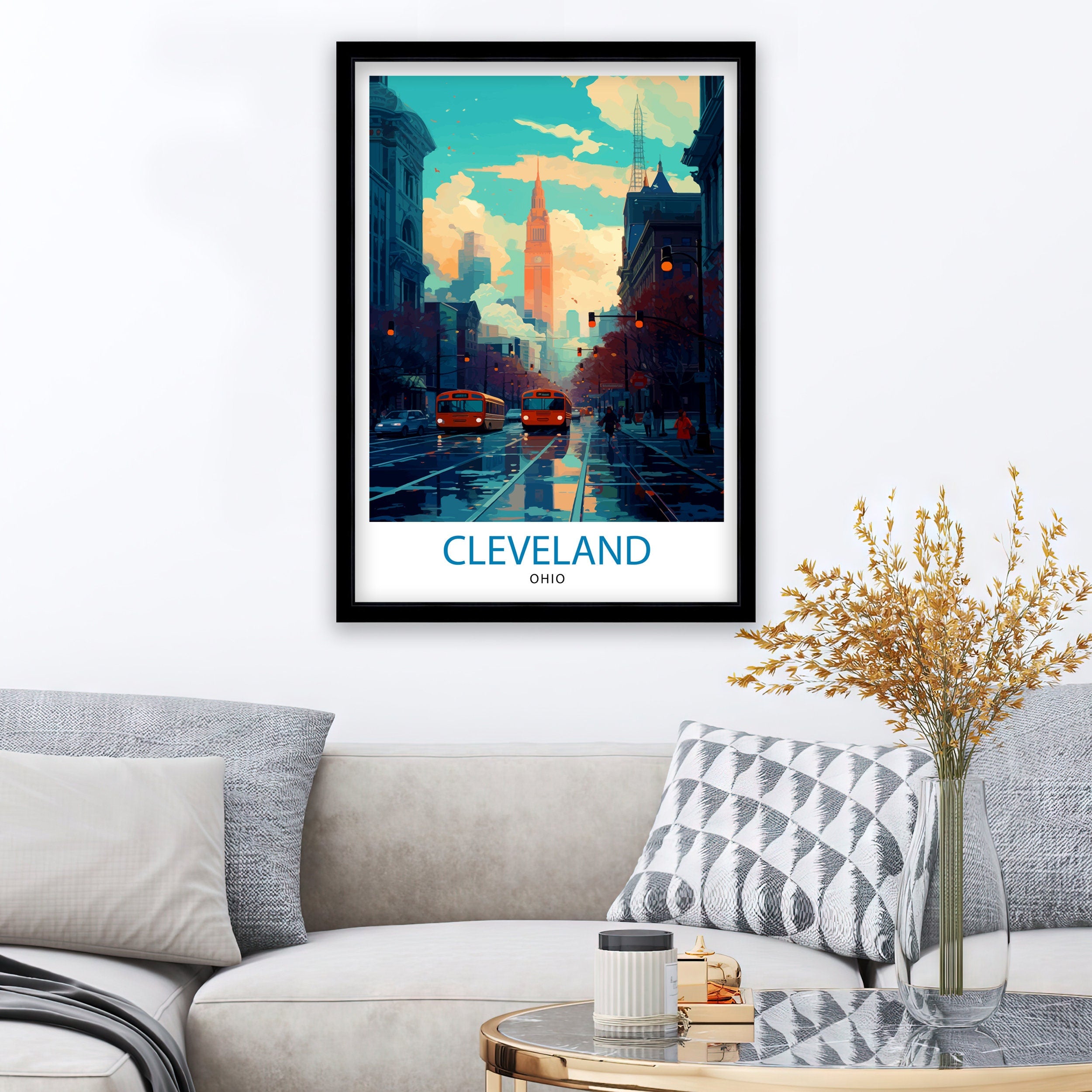 Cleveland Ohio Travel Print| Cleveland Wall Decor Cleveland Poster USA Travel Prints Cleveland Art Print Cleveland Illustration Cleveland