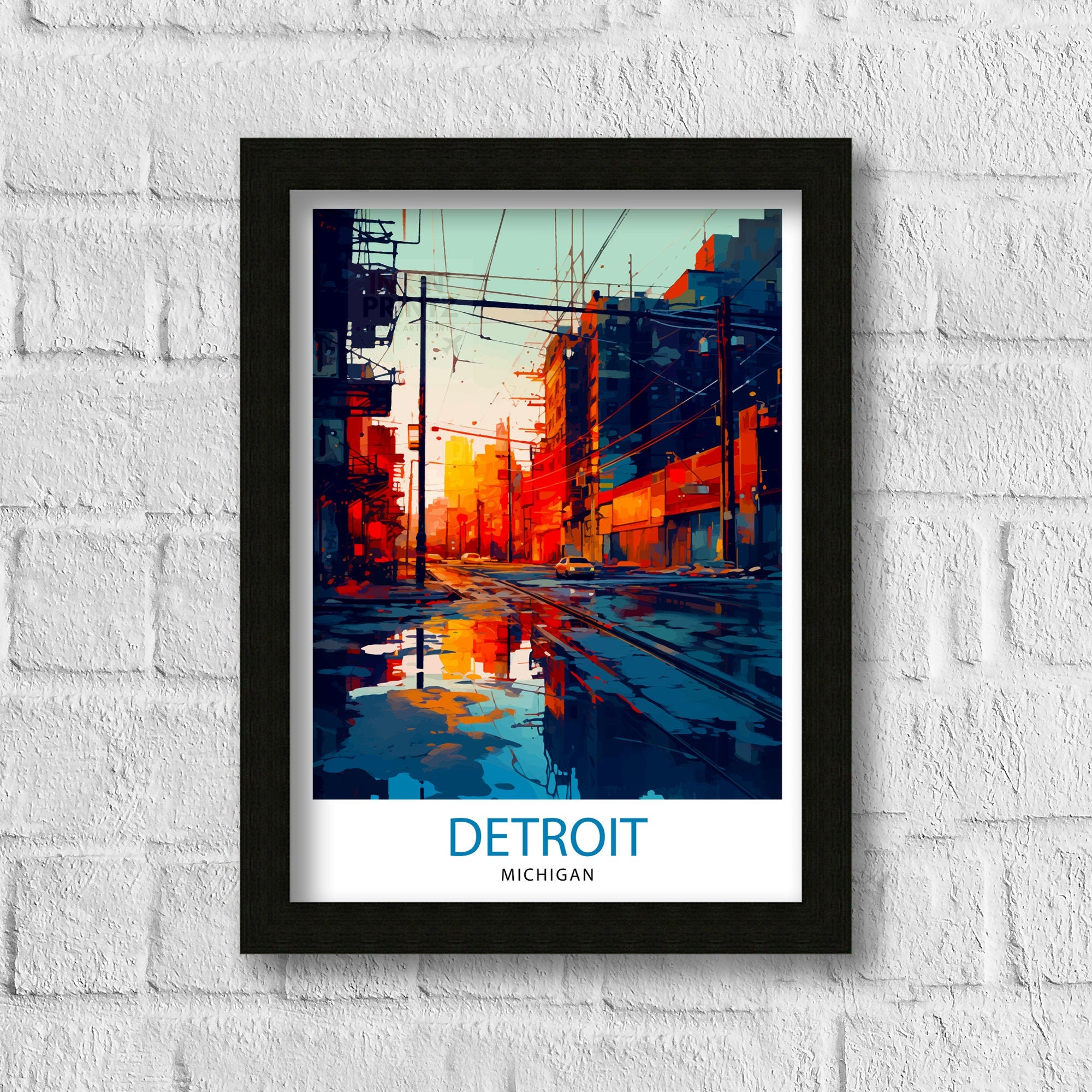Detroit Michigan Travel Print| Detroit Wall Decor Detroit Poster USA Travel Prints Detroit Art Print Detroit Illustration Detroit Wall Art