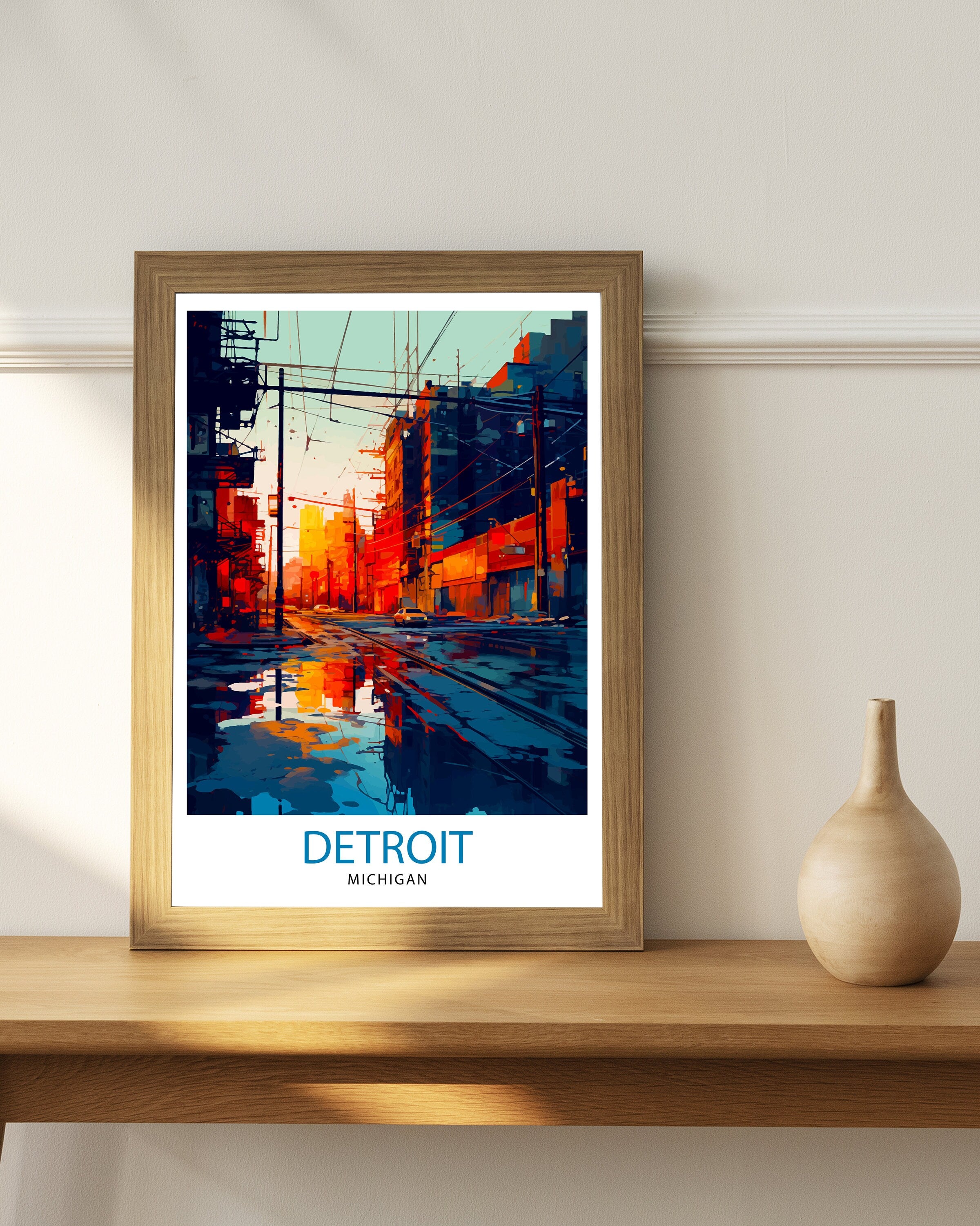 Detroit Michigan Travel Print| Detroit Wall Decor Detroit Poster USA Travel Prints Detroit Art Print Detroit Illustration Detroit Wall Art