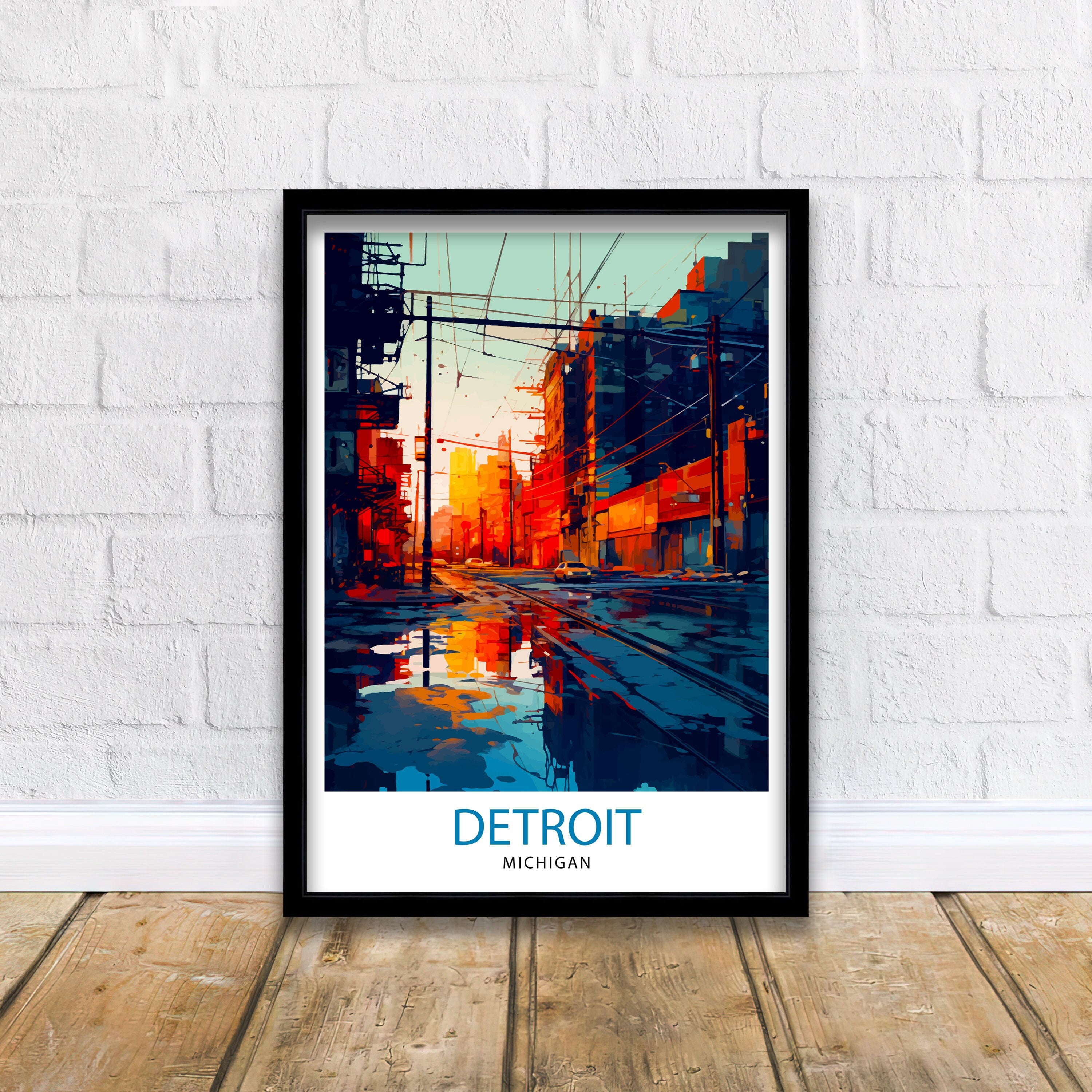 Detroit Michigan Travel Print| Detroit Wall Decor Detroit Poster USA Travel Prints Detroit Art Print Detroit Illustration Detroit Wall Art
