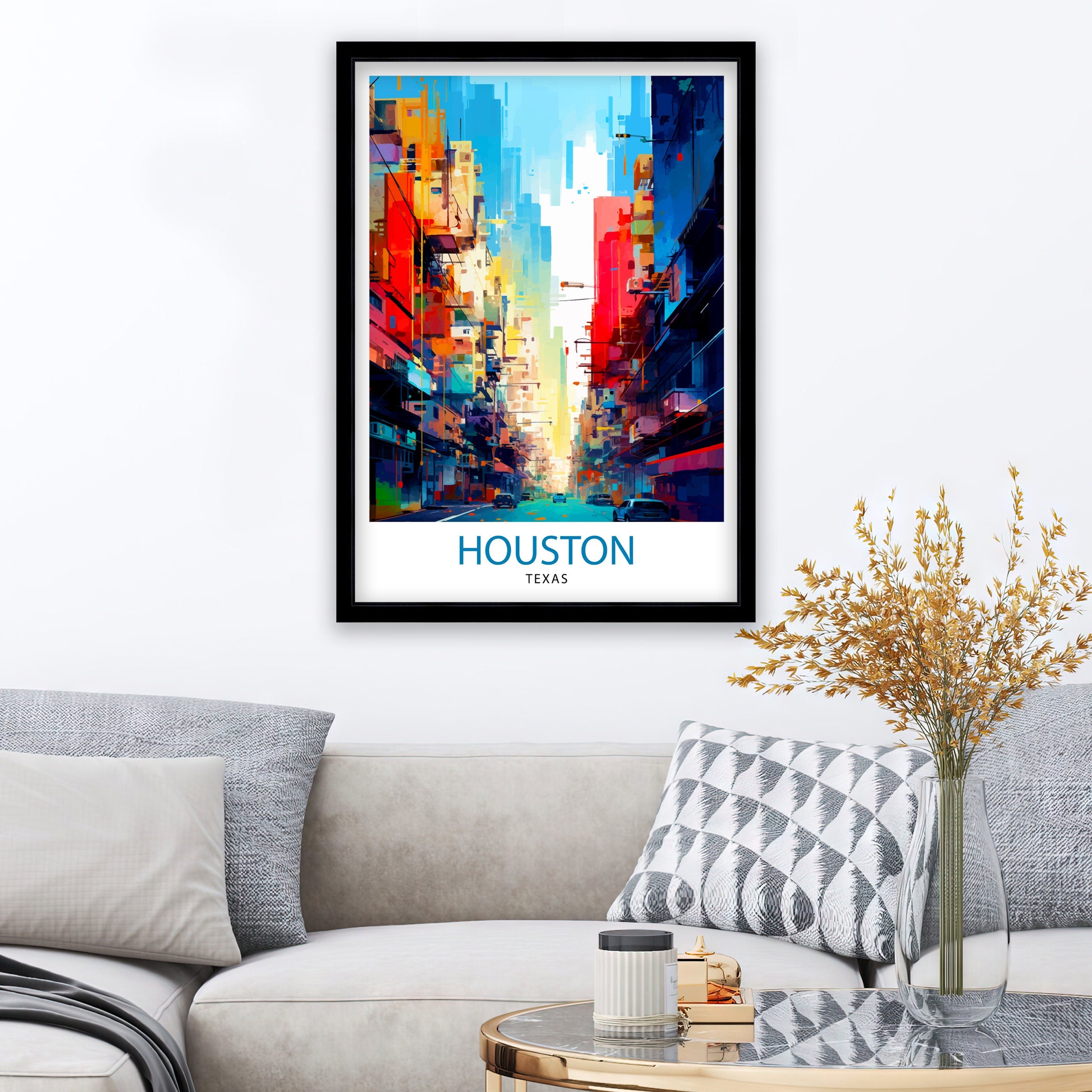 Houston Texas Travel Print| Houston Wall Art Texas Decor Houston Cityscape Travel Poster Houston Skyline Houston Souvenir