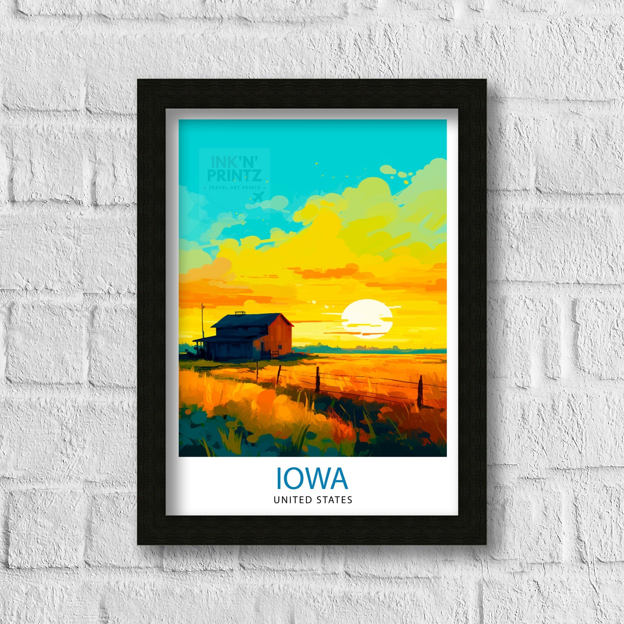 Iowa USA Travel Print| Iowa Wall Decor Iowa Poster USA Travel Prints Iowa Art Print Iowa Illustration Iowa Wall Art