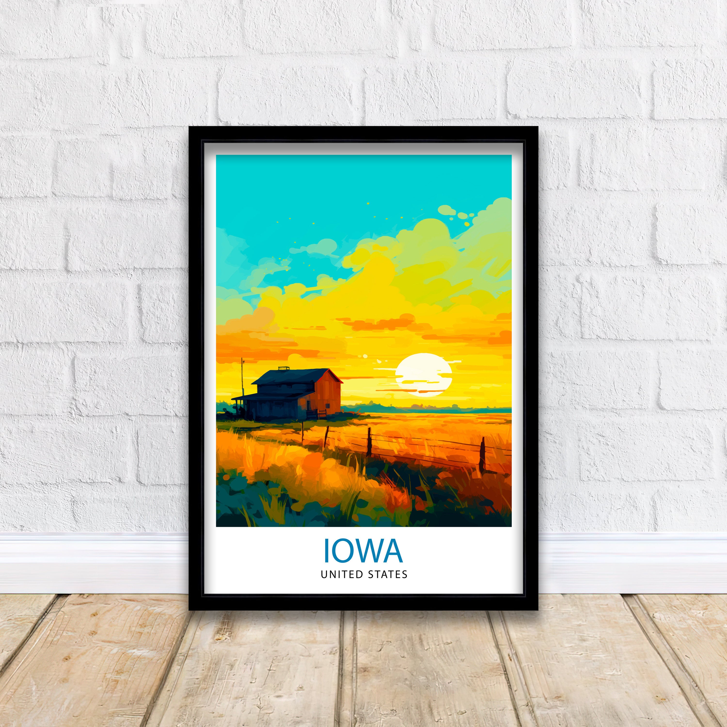 Iowa USA Travel Print| Iowa Wall Decor Iowa Poster USA Travel Prints Iowa Art Print Iowa Illustration Iowa Wall Art