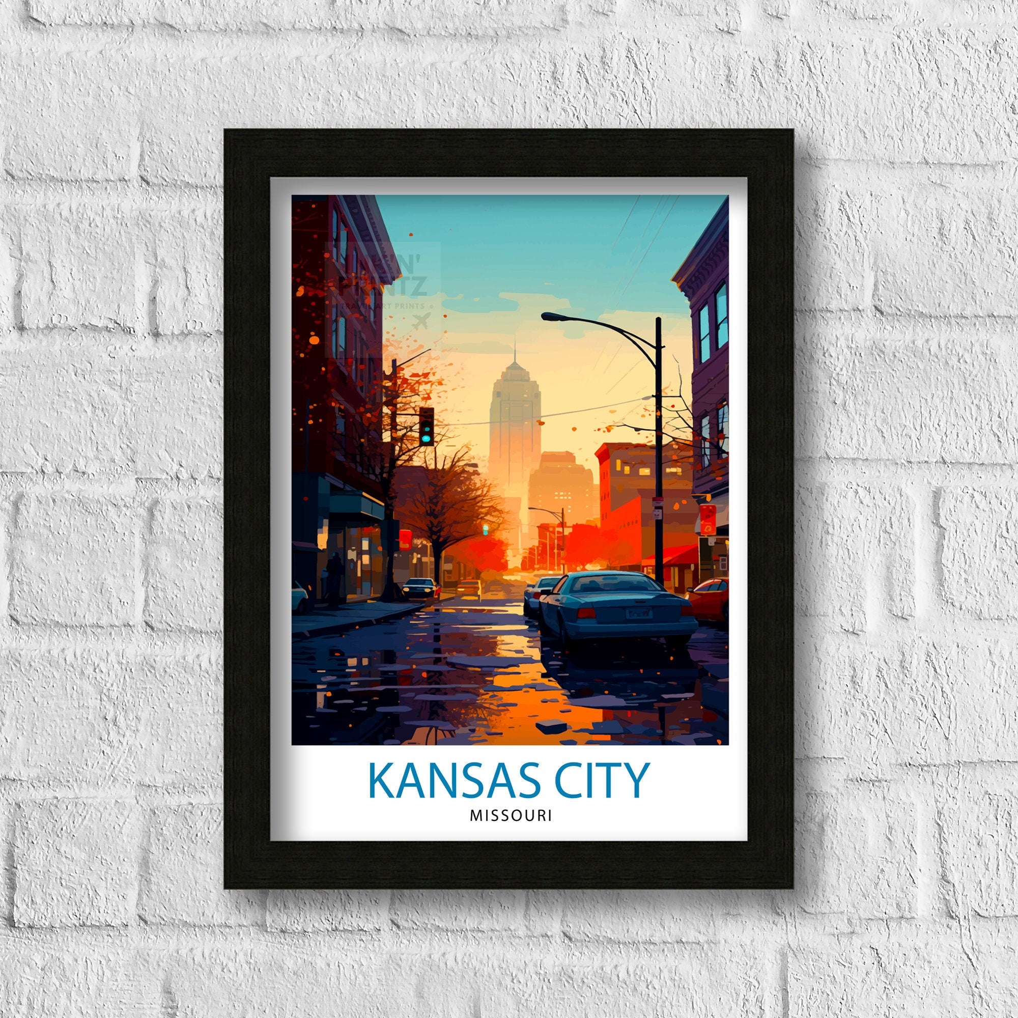 Kansas City Missouri Travel Print Kansas City Wall Decor Kansas City Poster USA Travel Prints Kansas City Art Print Kansas City Illustration