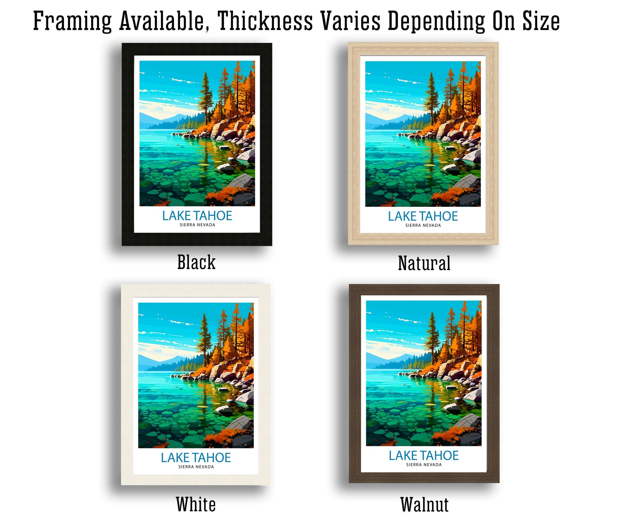 Lake Tahoe Travel Print| Wall Art Decor Lake Tahoe Illustration Travel Poster Gift for Lake Tahoe California Home Decor