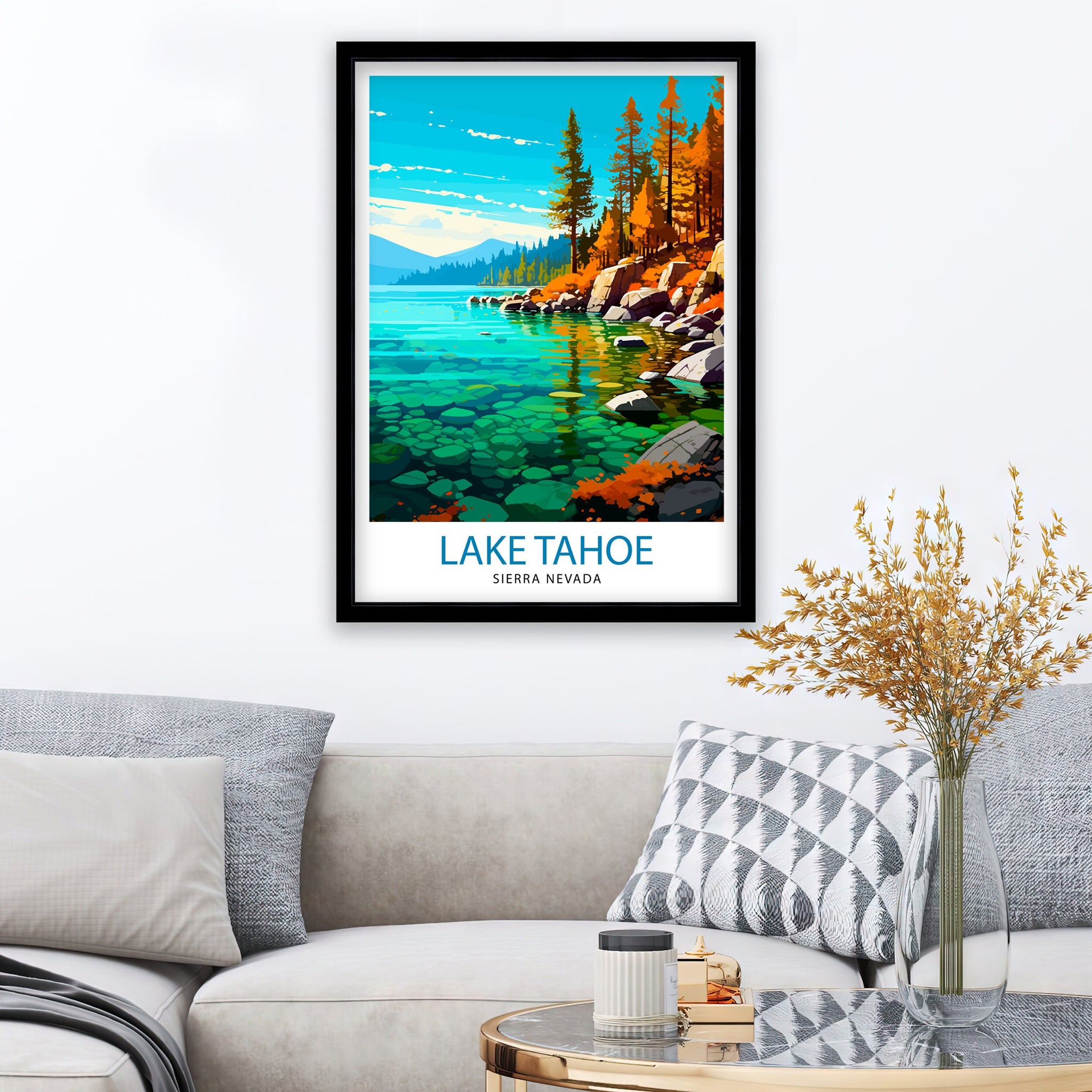 Lake Tahoe Travel Print| Wall Art Decor Lake Tahoe Illustration Travel Poster Gift for Lake Tahoe California Home Decor