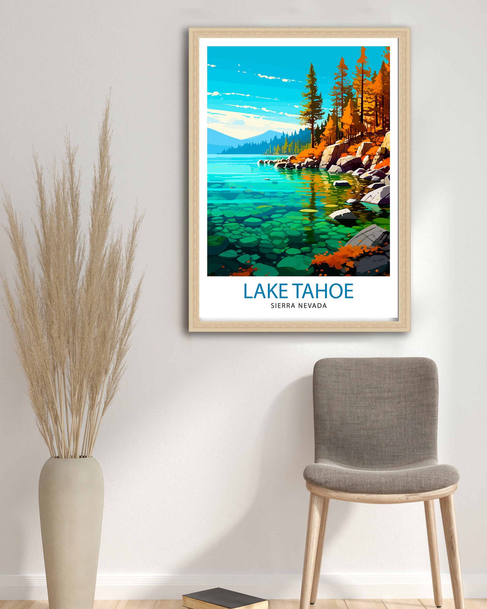 Lake Tahoe Travel Print| Wall Art Decor Lake Tahoe Illustration Travel Poster Gift for Lake Tahoe California Home Decor