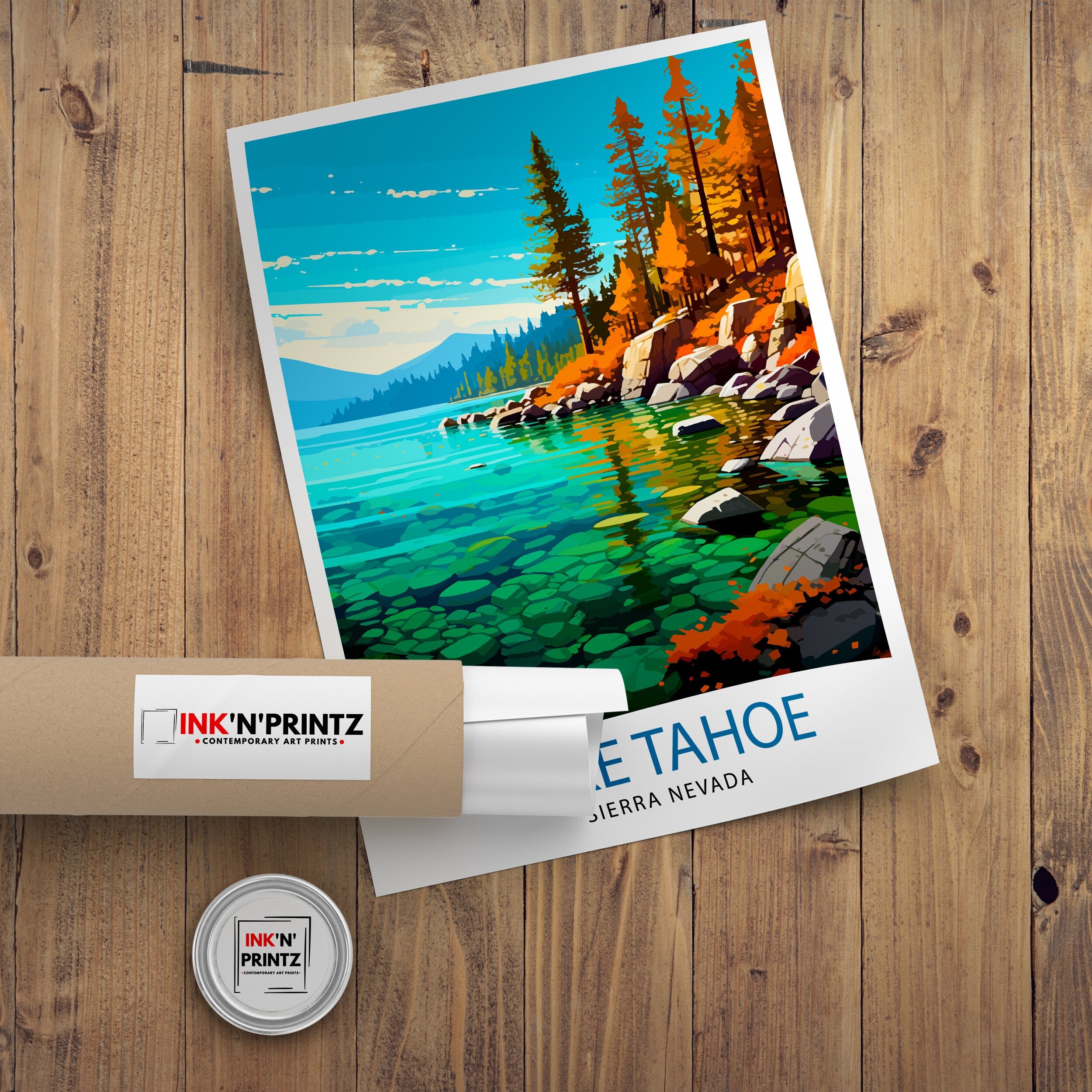 Lake Tahoe Travel Print| Wall Art Decor Lake Tahoe Illustration Travel Poster Gift for Lake Tahoe California Home Decor