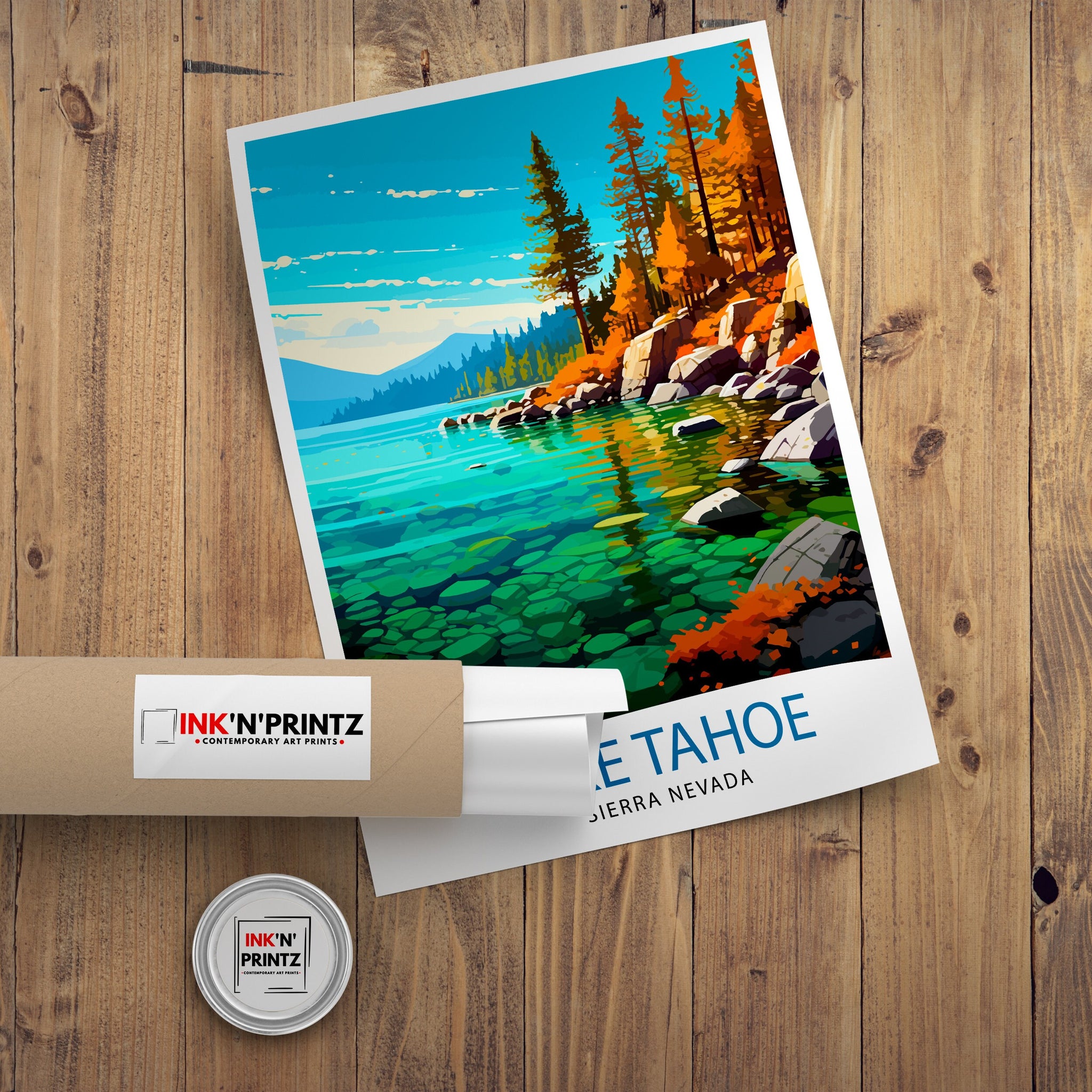 Lake Tahoe Travel Print| Wall Art Decor Lake Tahoe Illustration Travel Poster Gift for Lake Tahoe California Home Decor